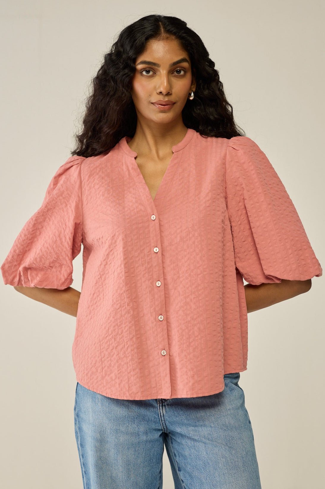 Pink V-neck Shirt