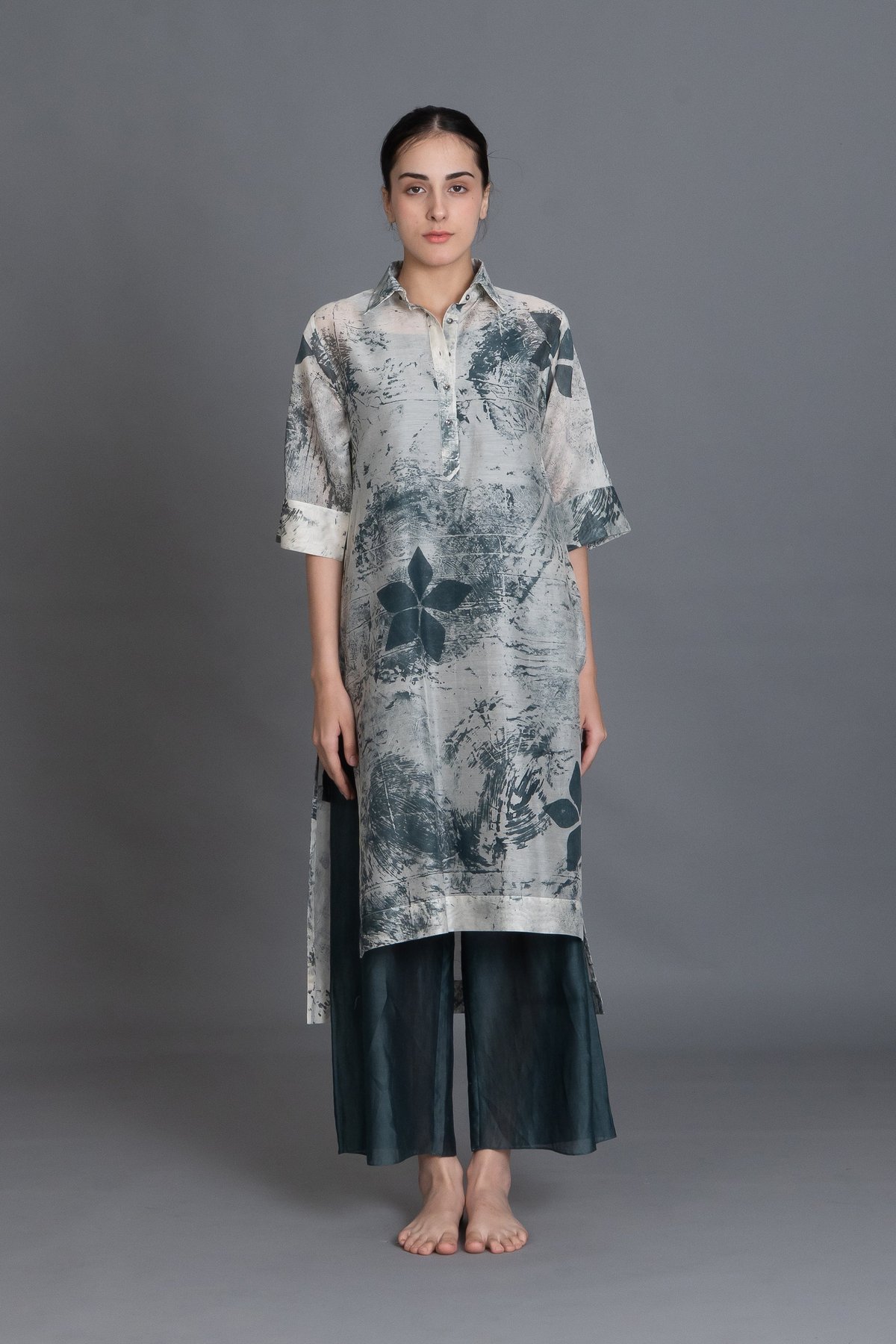 Mint Texture Long Shirt Co-ord