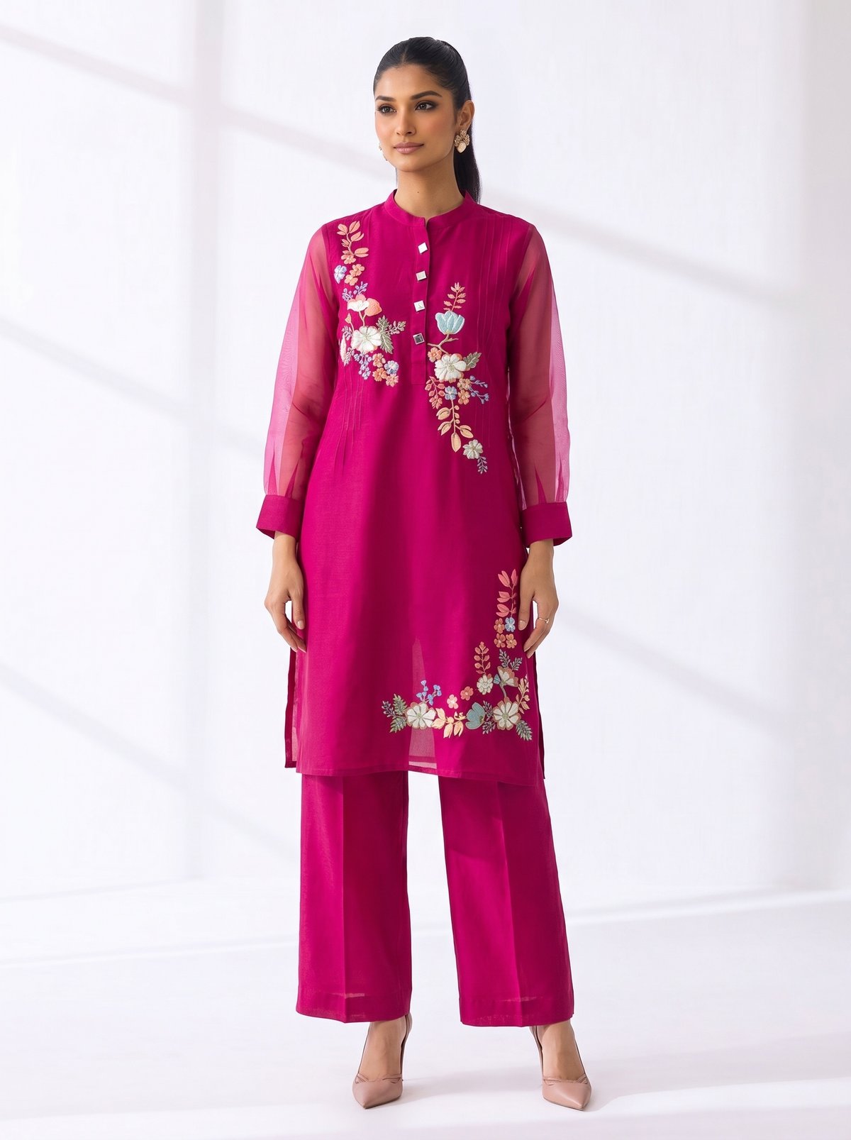Rani Pink Embroidered Kurta and Pant Co-ord Set