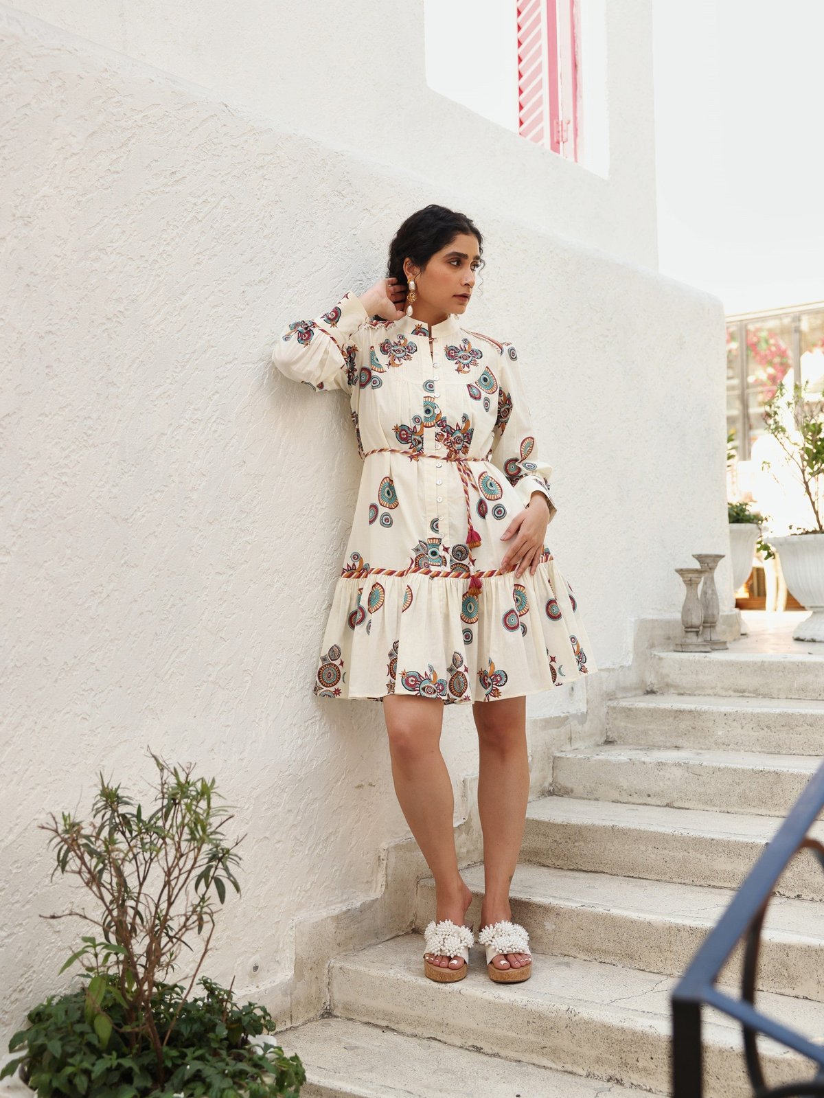 Maroon & Mustard Sun & Moon Short Dress