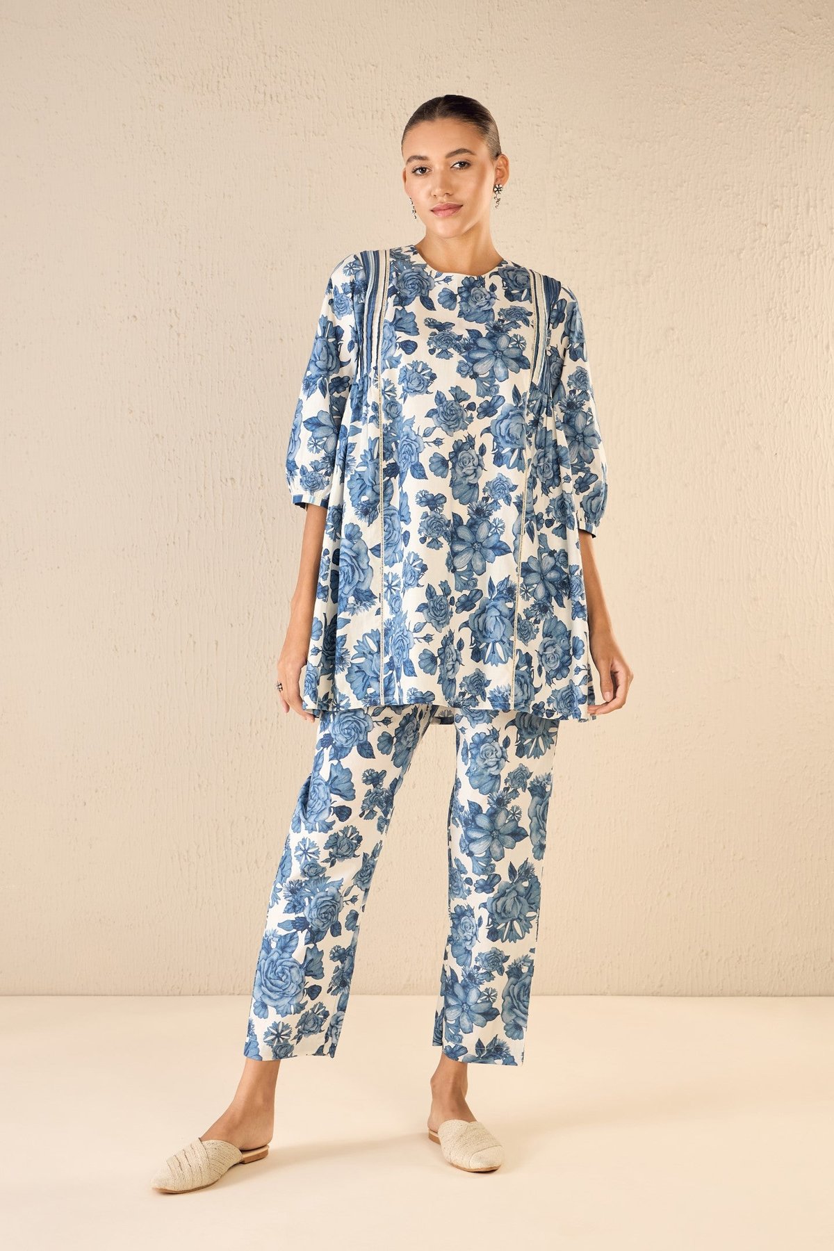 Blue Blossom: Rose Side Gather Tunic Co-Ord Set