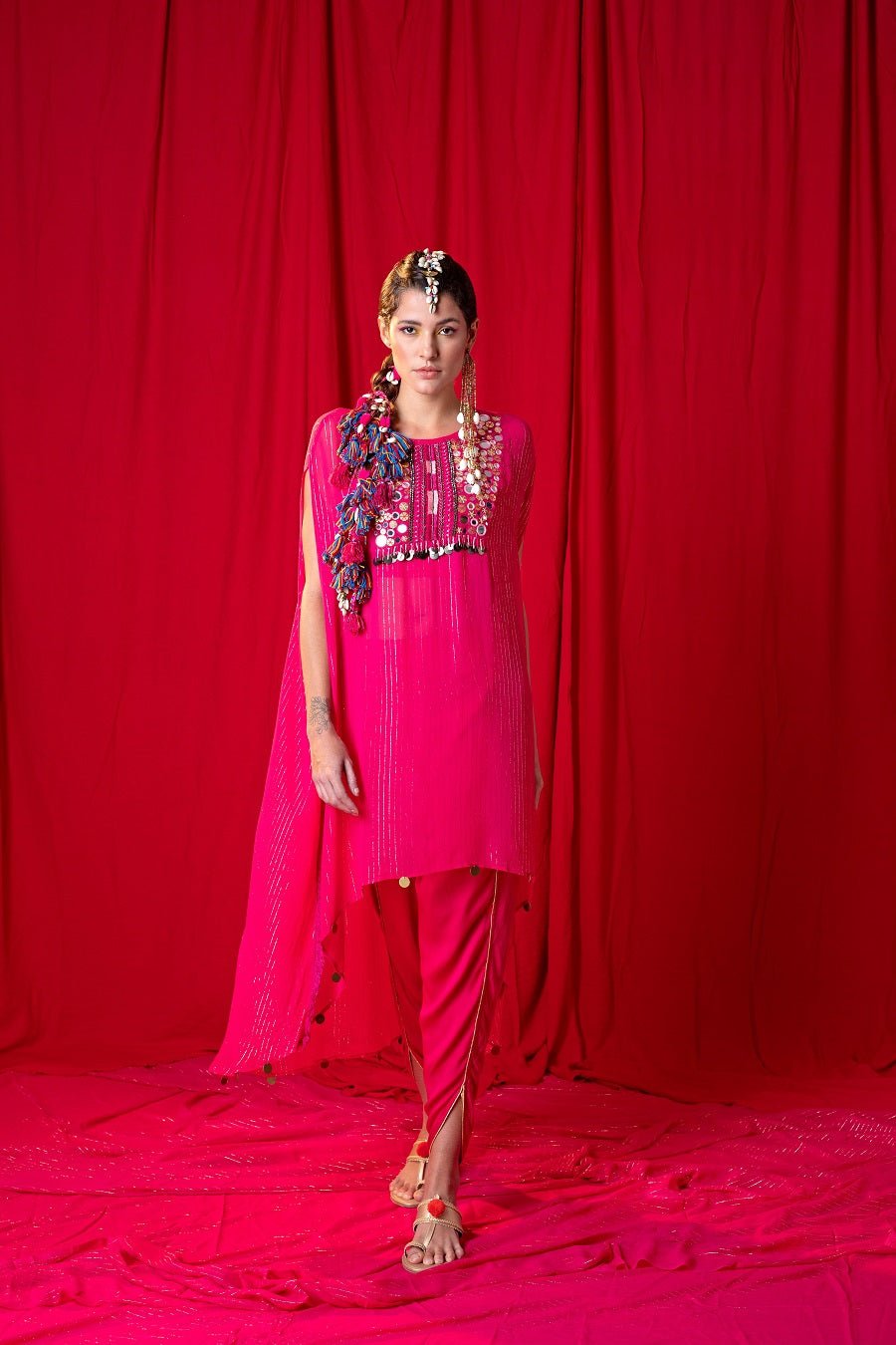 Rani Pink Shimmer Kimono Tunic and Tulip Pant Co-ord Set