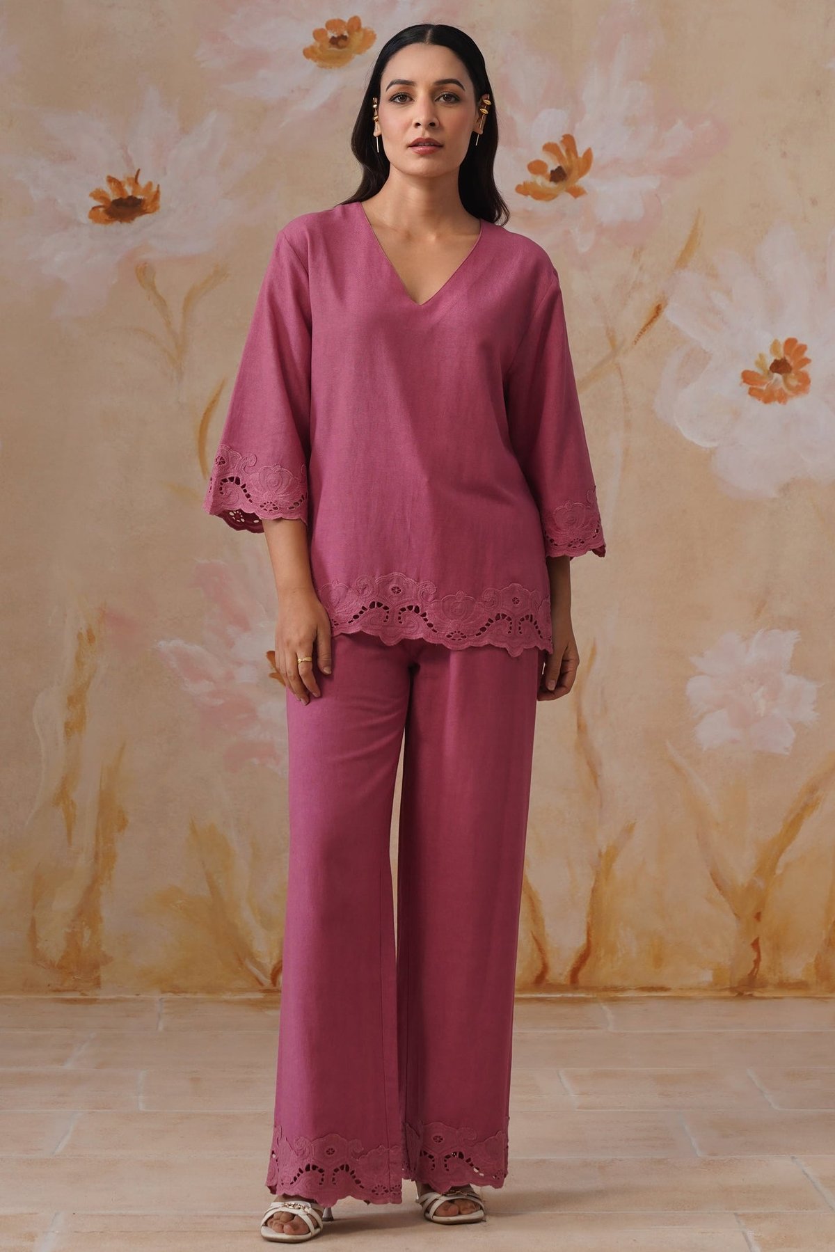 Linen-Blend Broderie Co-Ord Set