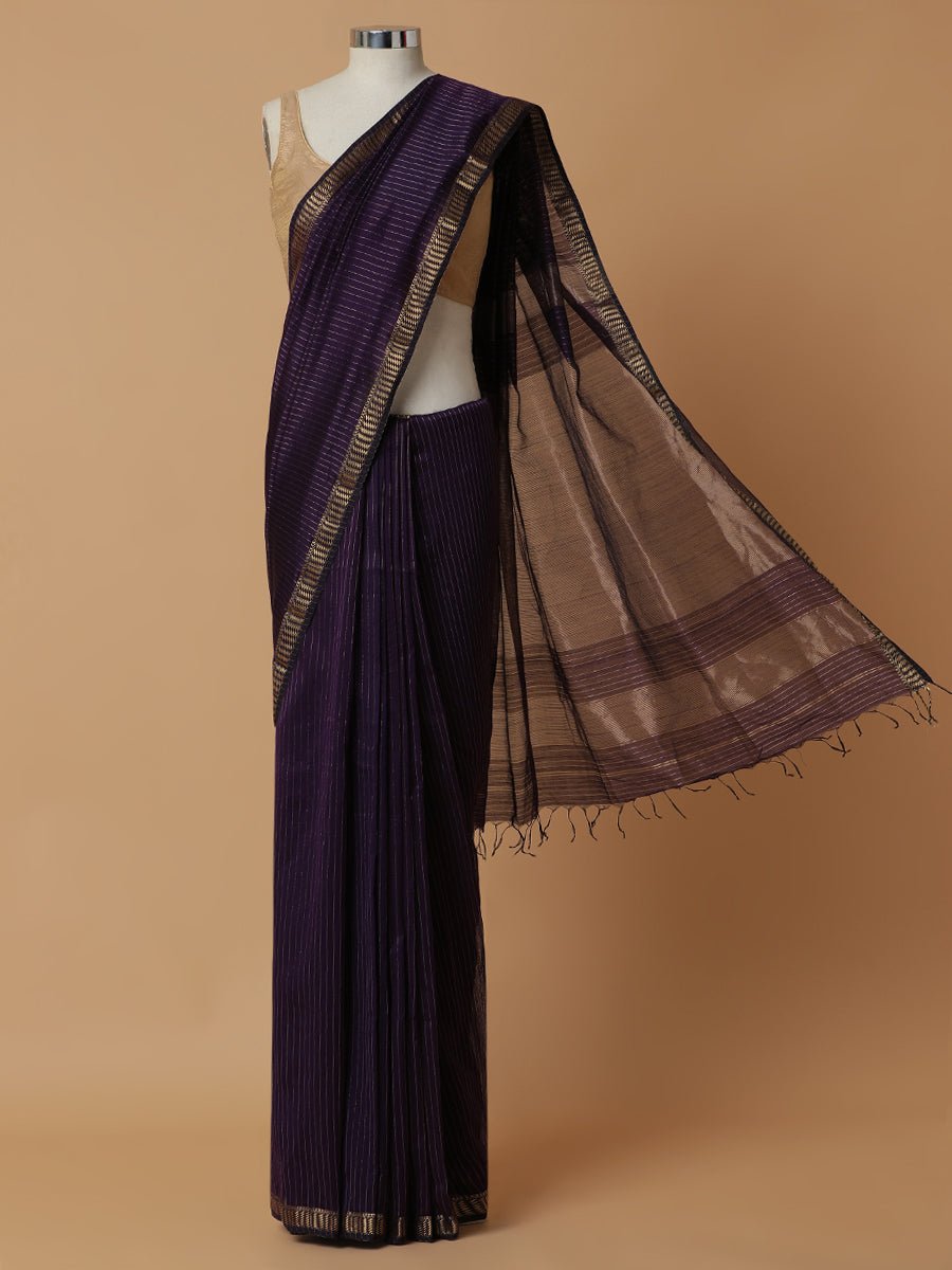 Maheshwari Cotton Silk Deep Violet Golden Zari