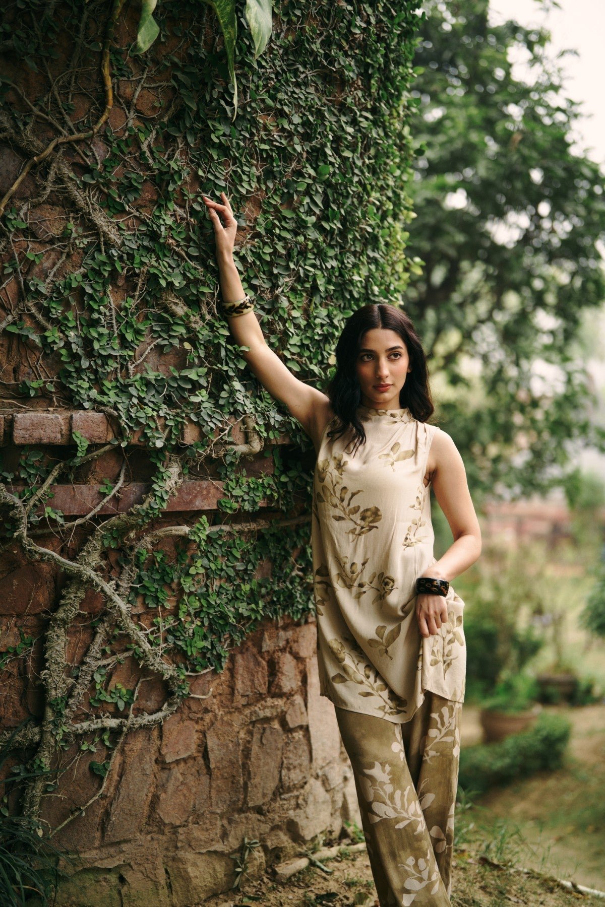 Printed High Neck Co-ord Set with Wide-Leg Trousers