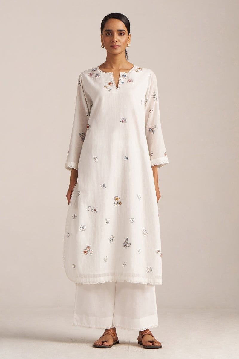 Off White Mul Cotton Embroidered Co-ord Set