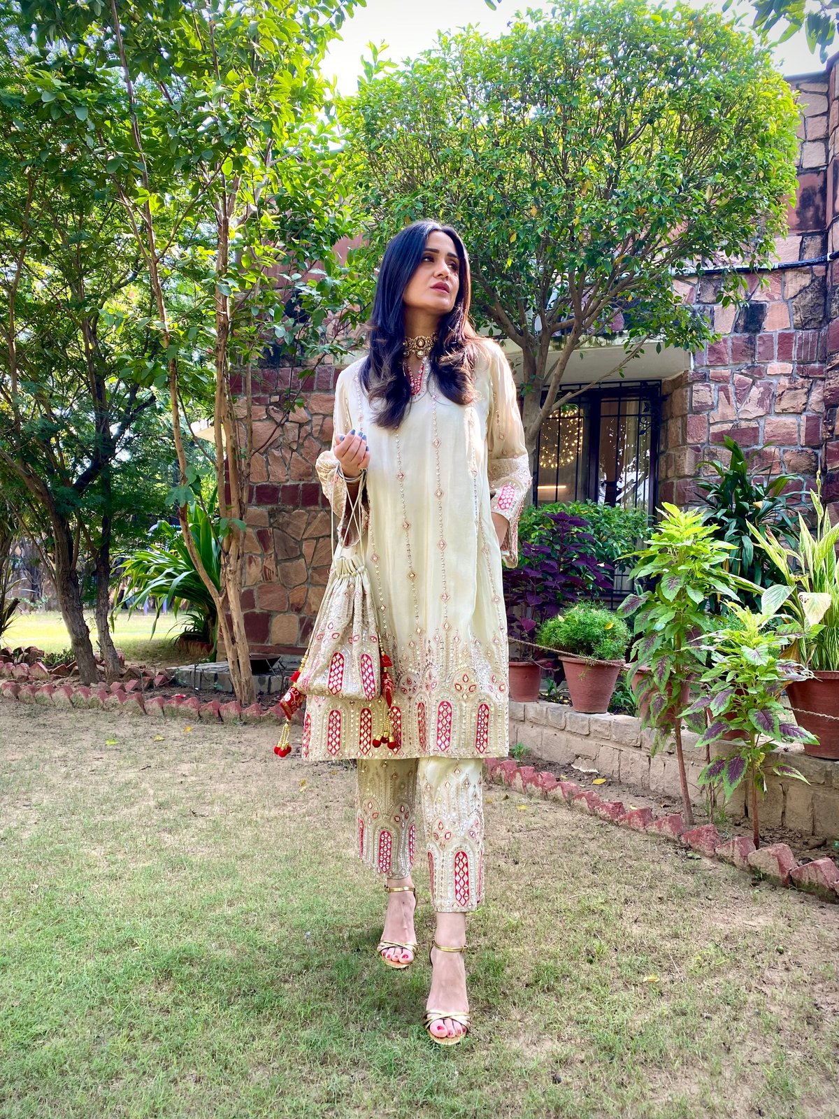Ivory Tissue Silk 3-Piece Embellished Kurta Set