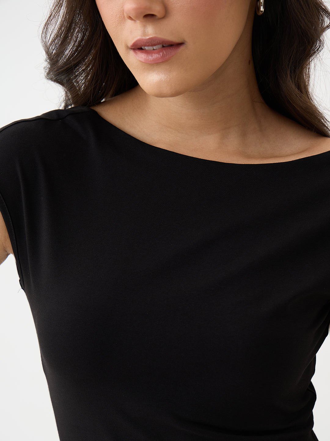 TrueStretch Black Boat Neck Bodysuit