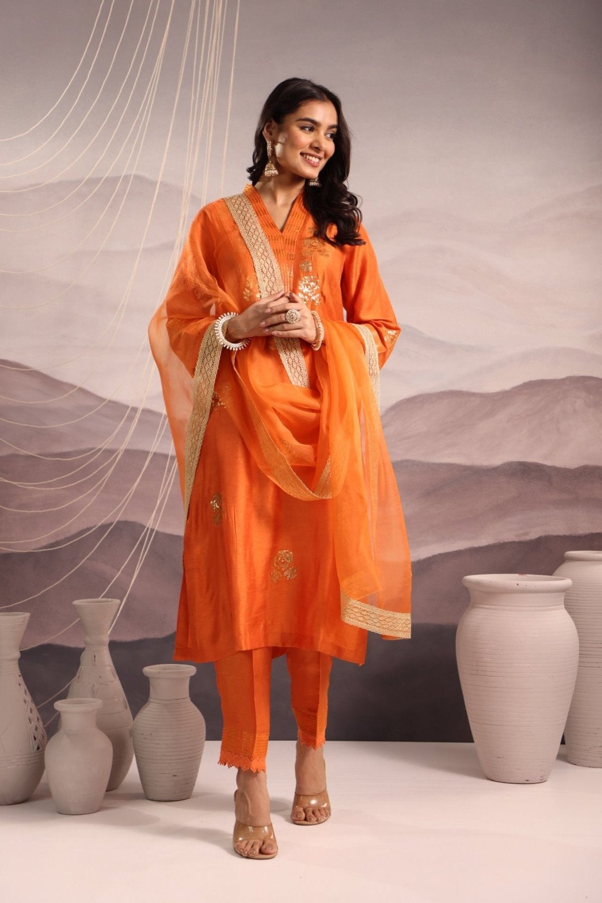 Silk Kurta Set with Sequin Embroidery