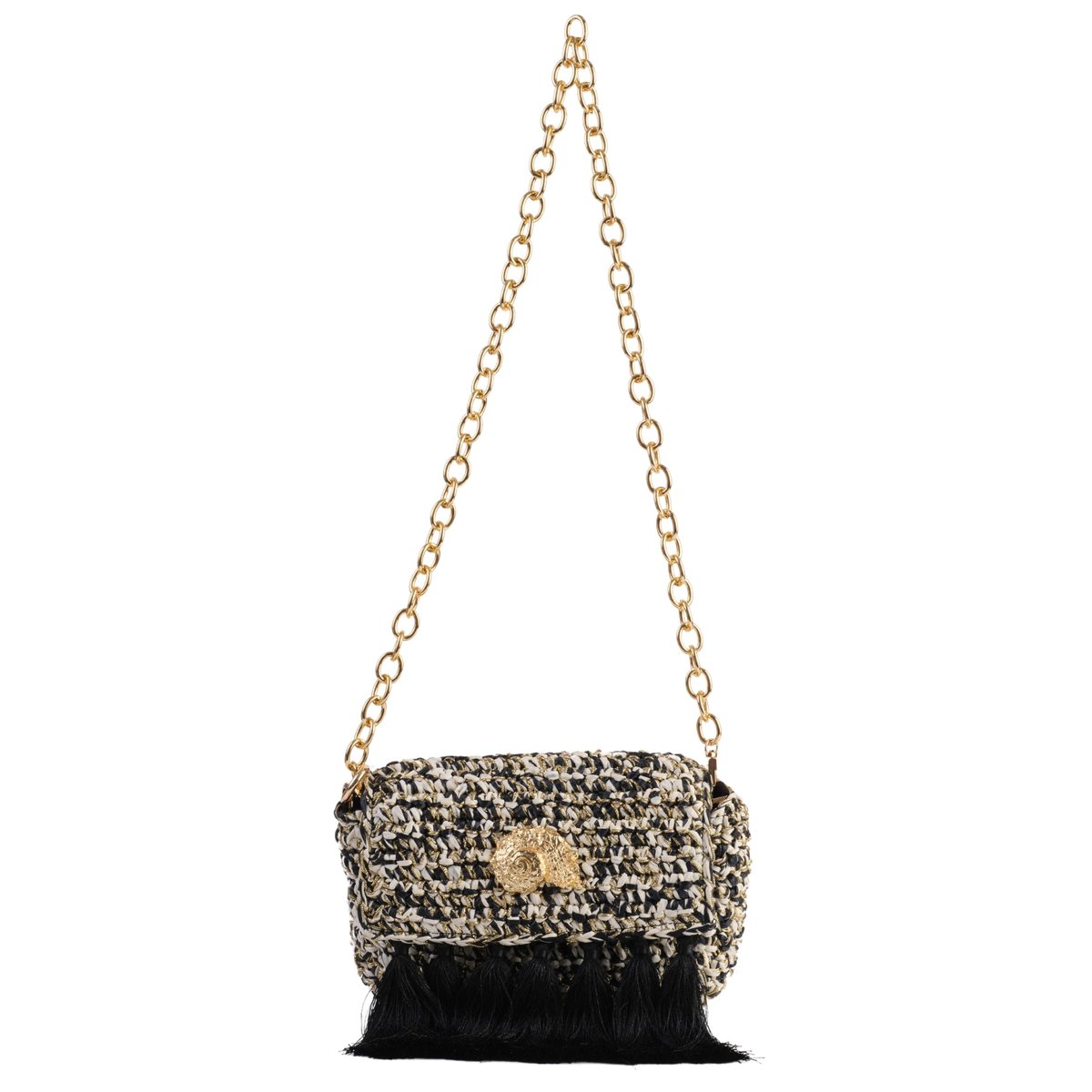 Jena 3 Weave Black & Gold Raffia Crossbody