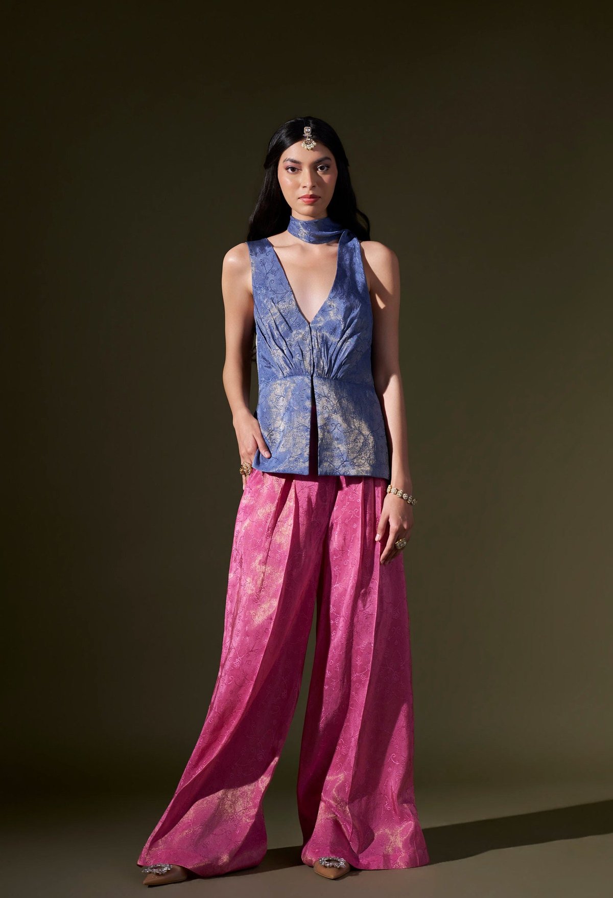 Halterneck Blue Top With Pink Pants