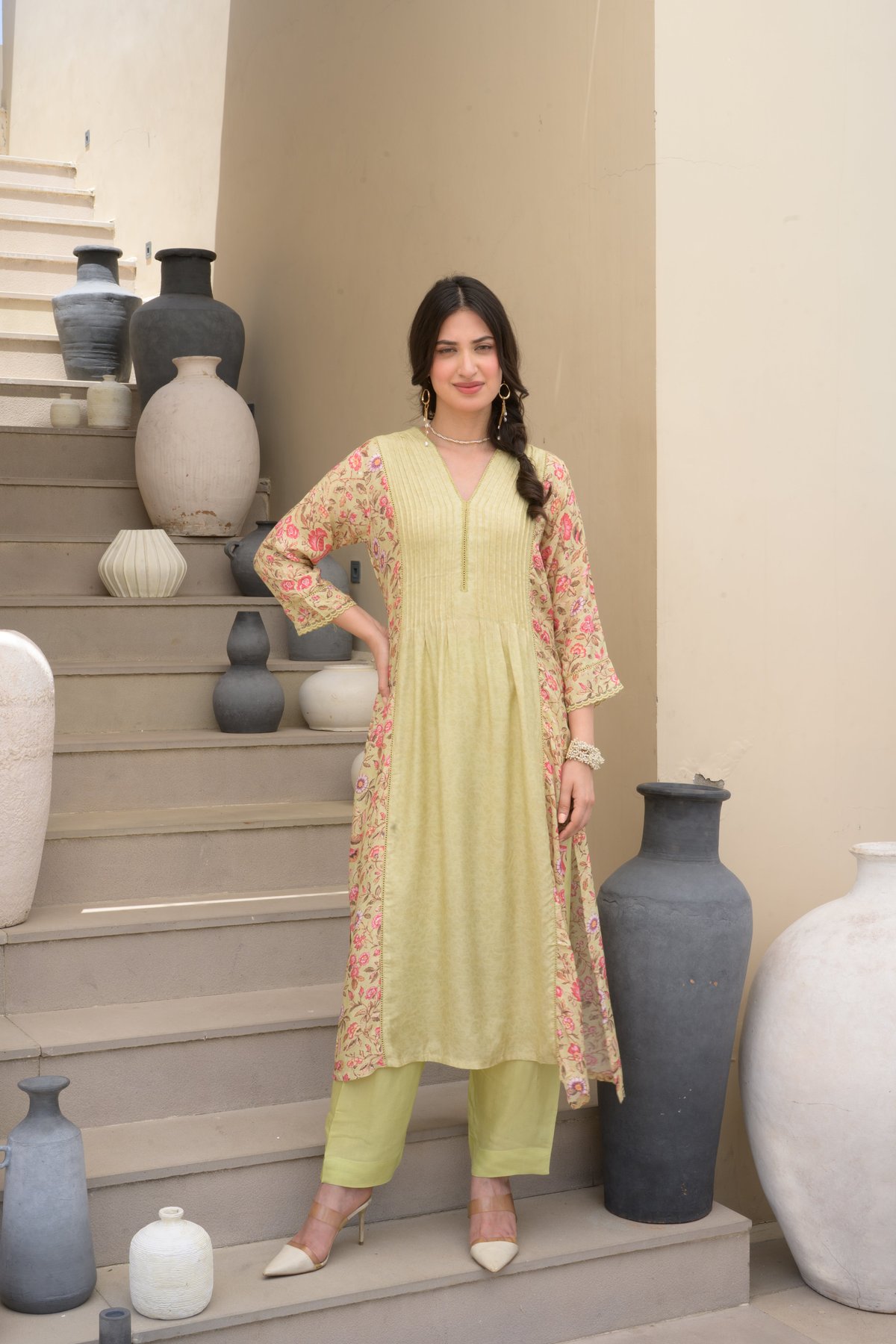 Pista Green Pintux Floral Jaal Muslin Set