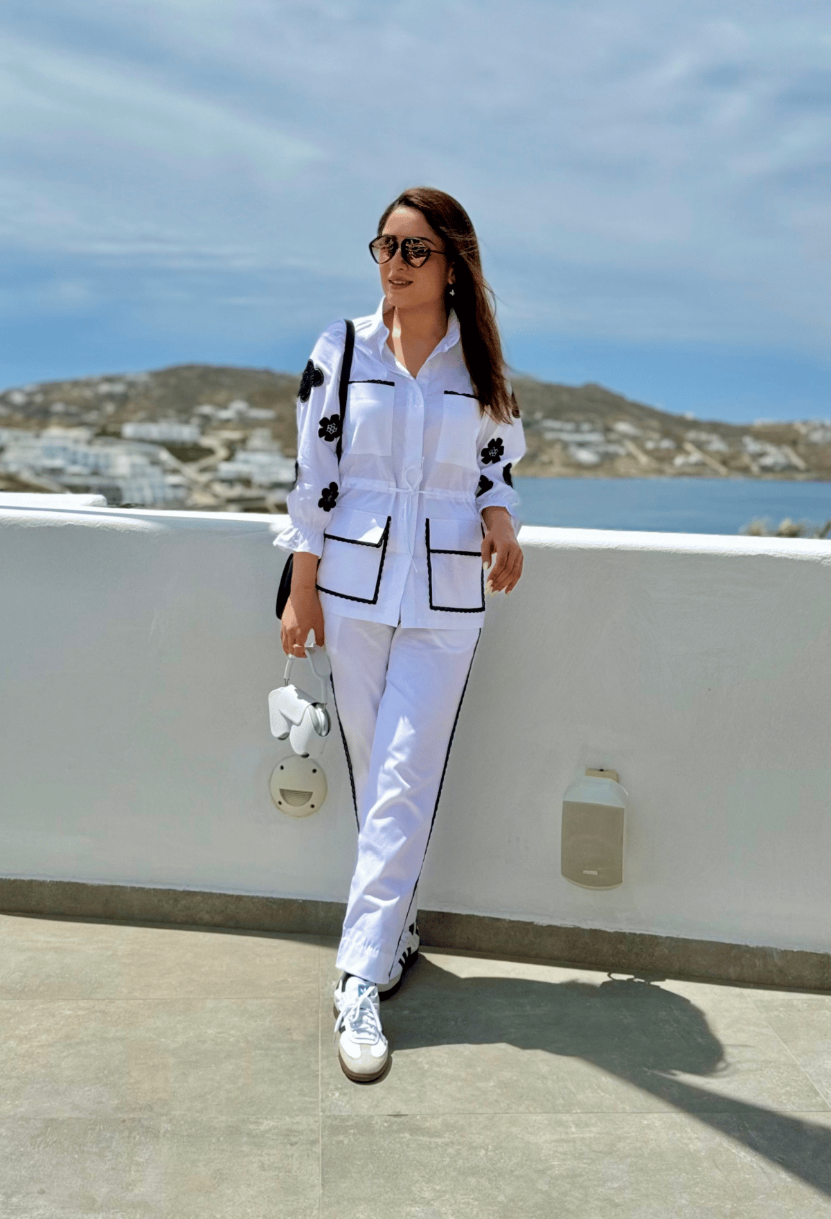 White Twill Cotton Co-ord Set with Contrast Tape Detail