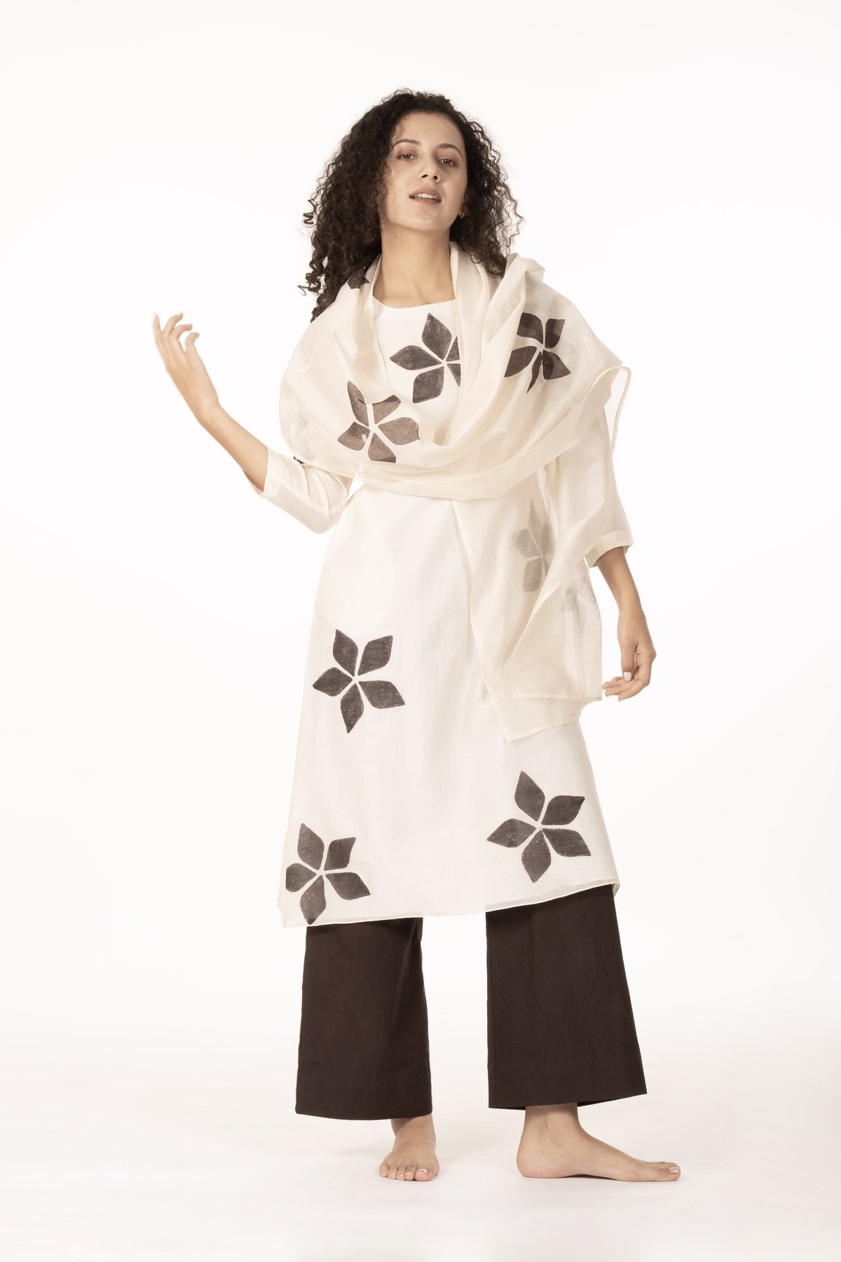 Ivory Chanderi Silk Floral Block Print Co-ord Set