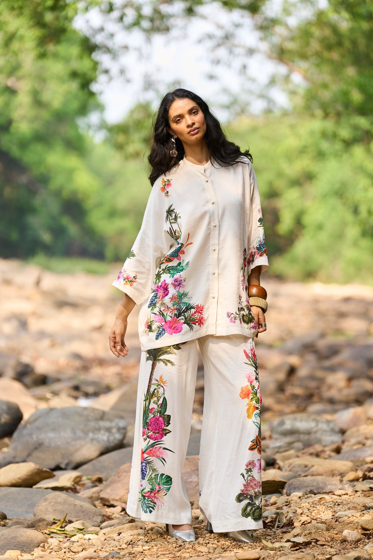 Off-White Botanical Print Oversized Boxy Shirt