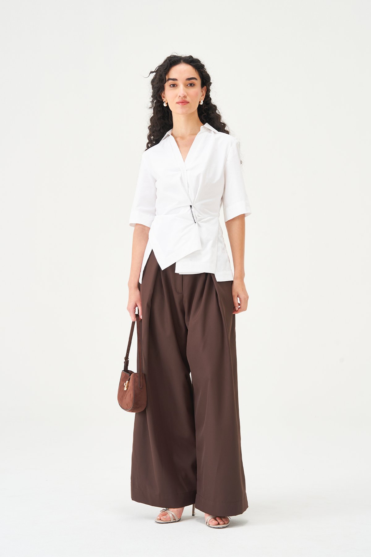 White Cotton Poplin Draped Waist Shirt