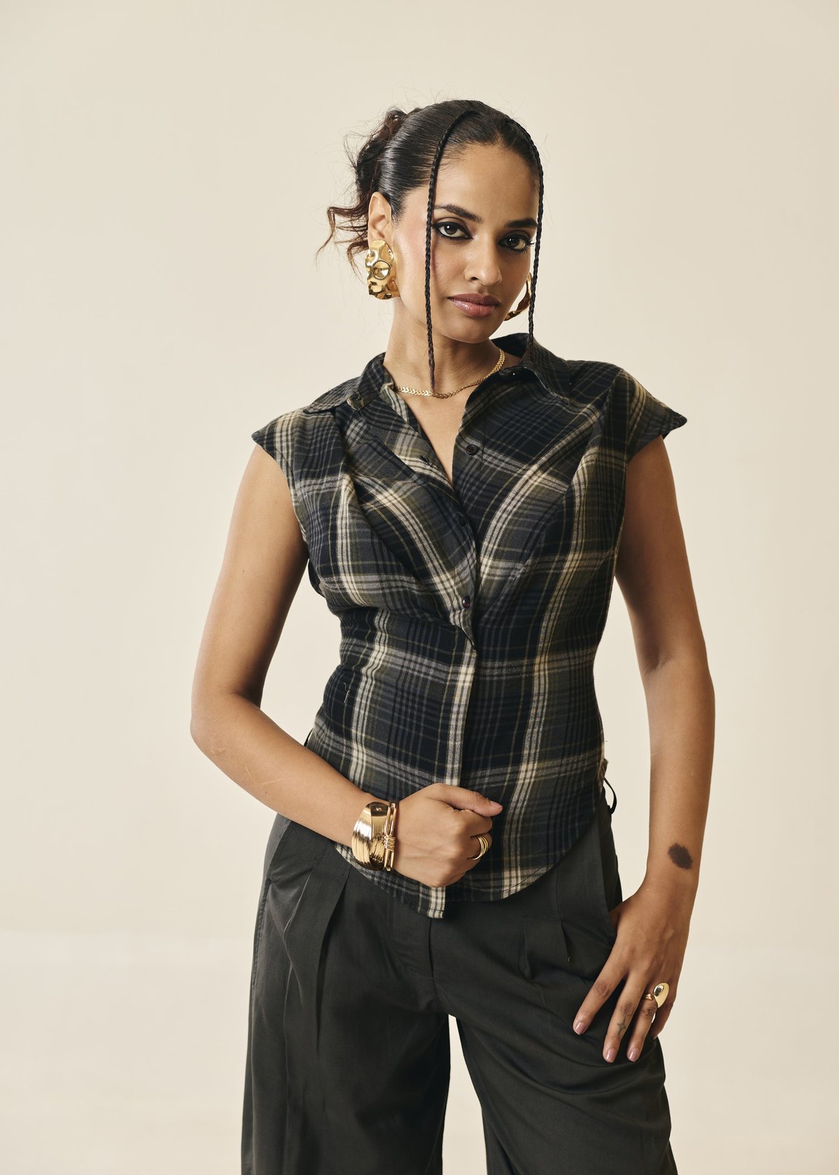 Maverick Moss Plaid Cropped Shirt