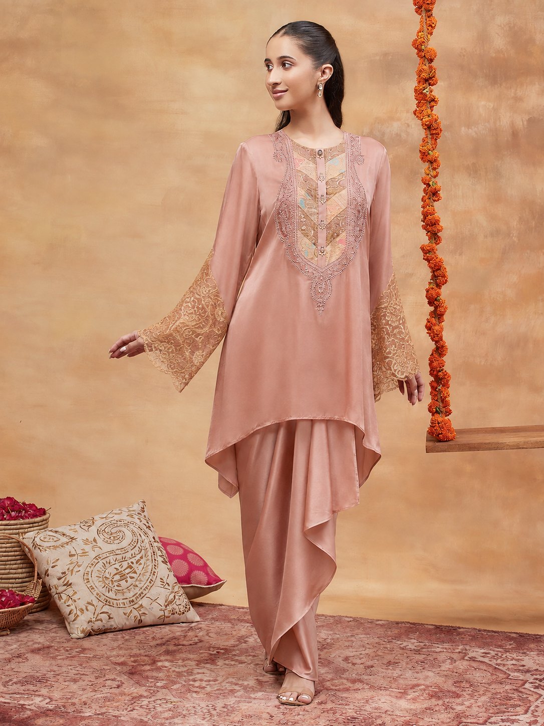 Man Mandir Kusum Hand Embroidered Skirt Set