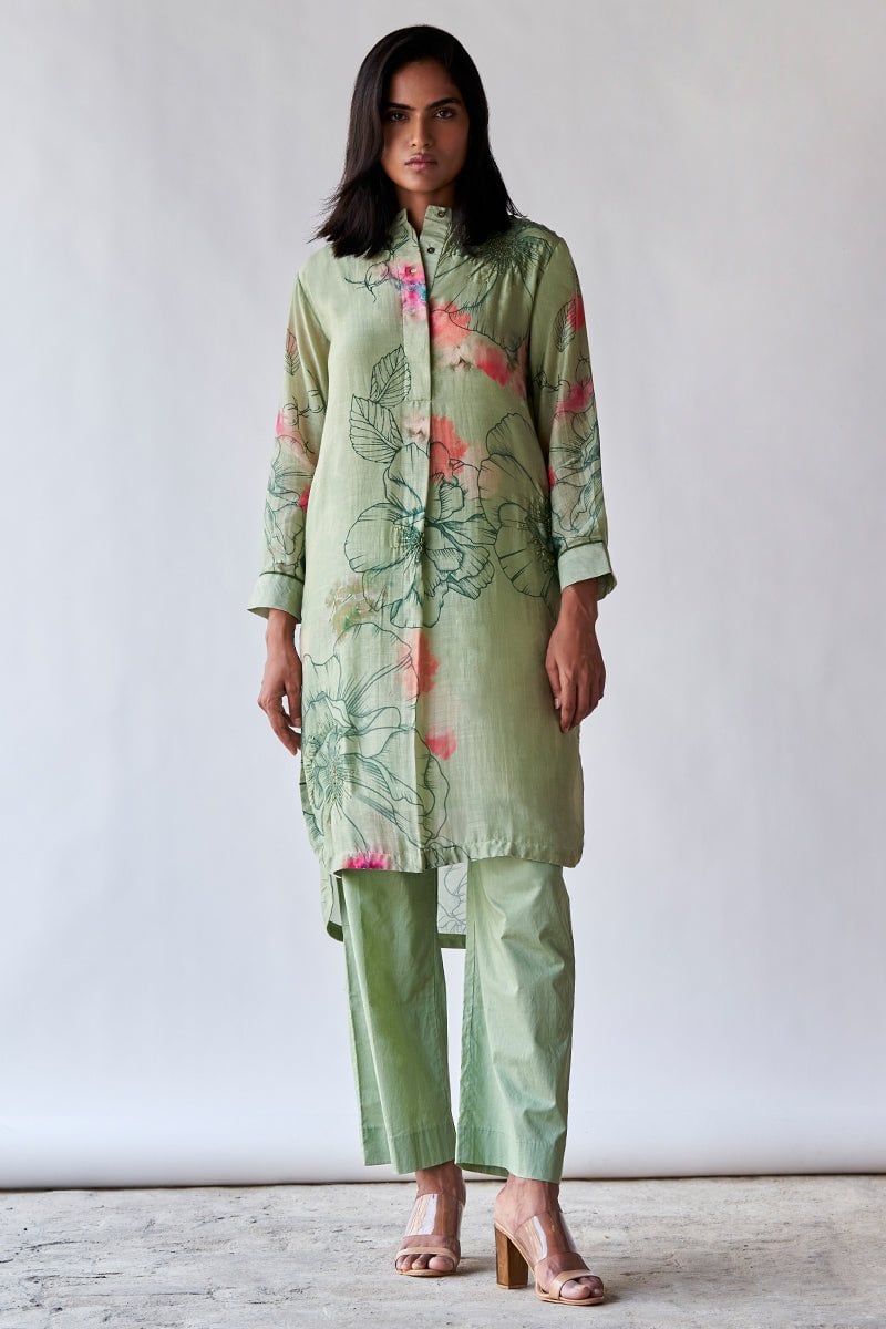 Pistachio Floral Printed Kurta and Pant Co-ord Set