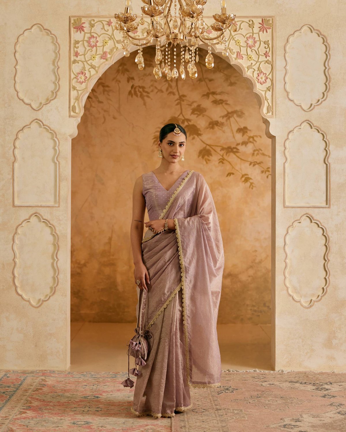 Soft Lilac Crush Tissue Saree with Brocade Blouse Piece
