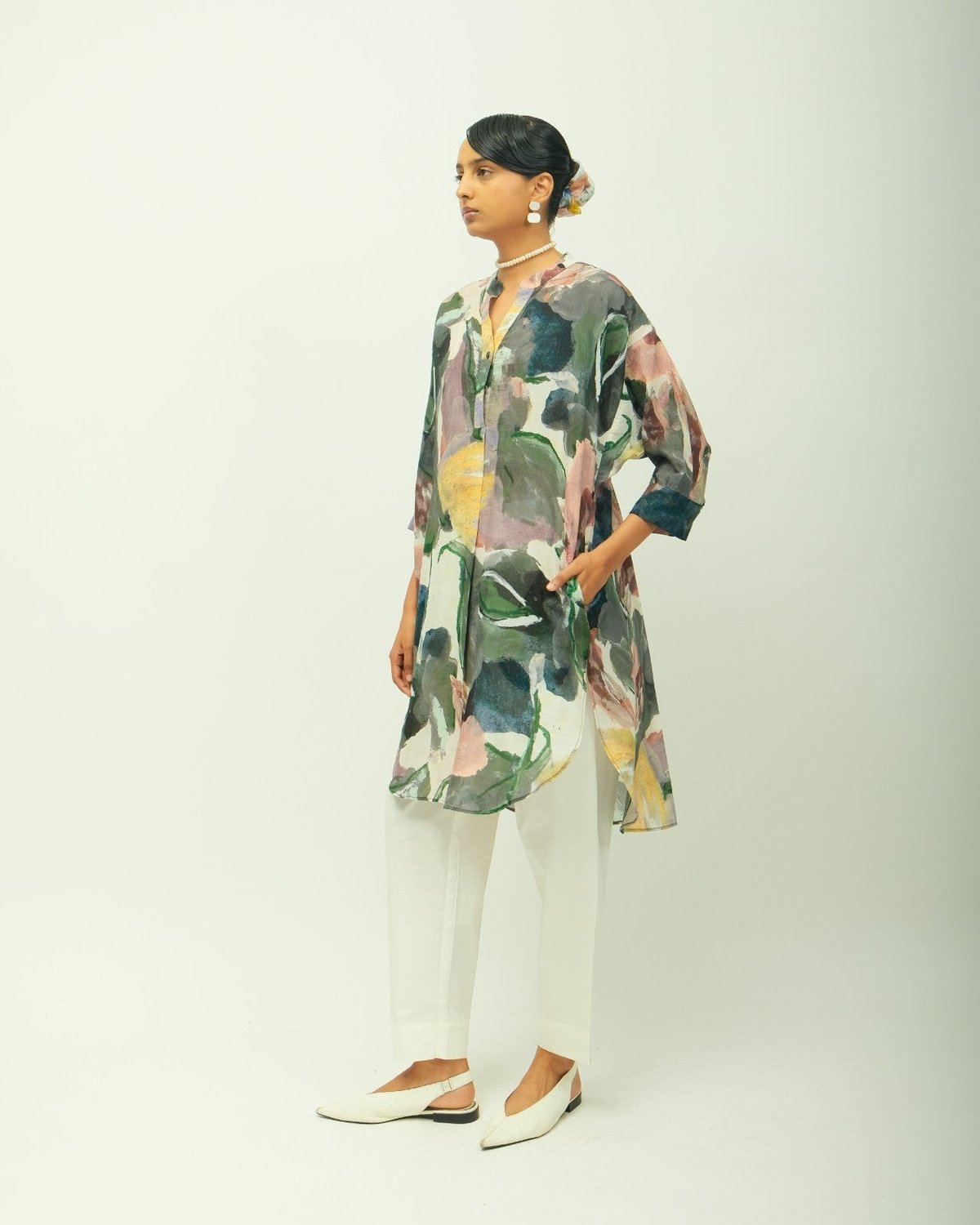Green Abstract Printed Dotted Dobby Anti-Fit Kurta