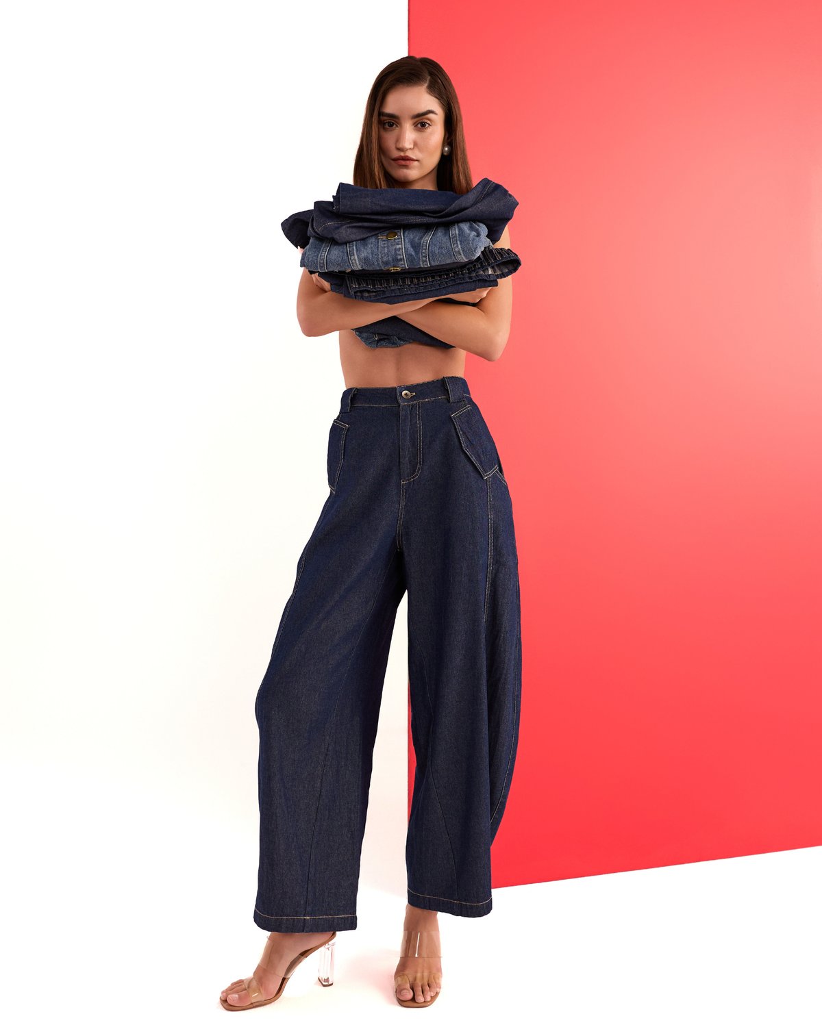 Indigo High-Rise Barrel-Leg Denim Jeans