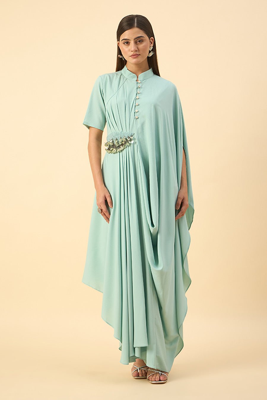 Aqua Blue Draped Tunic Pant Set