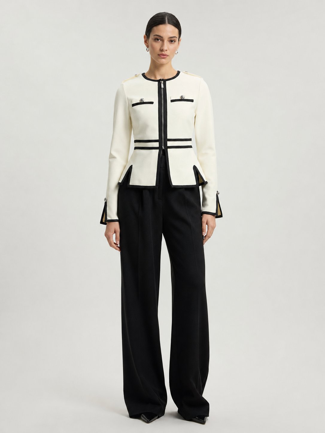 Figure Form Bandage Military Contrast Split Hem