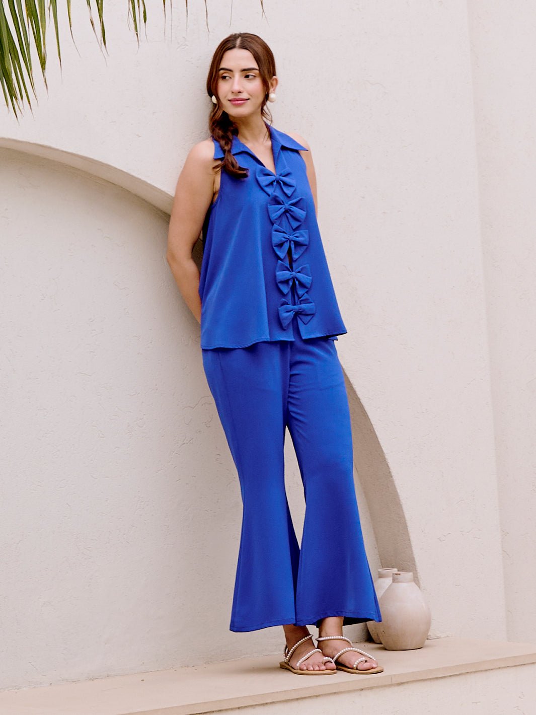 Blue Bow Bell Formal Top