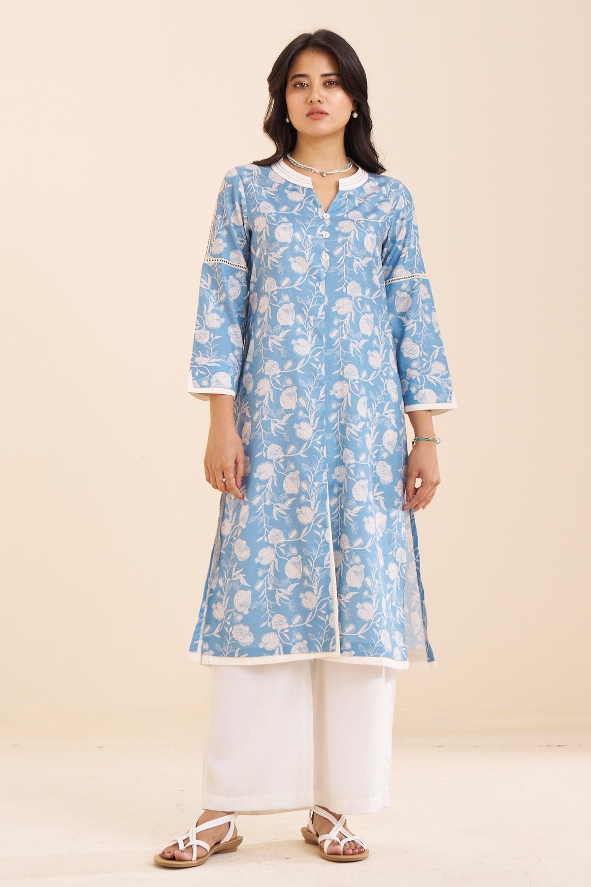 Premium Linen Blend Printed Kurta - Stylish