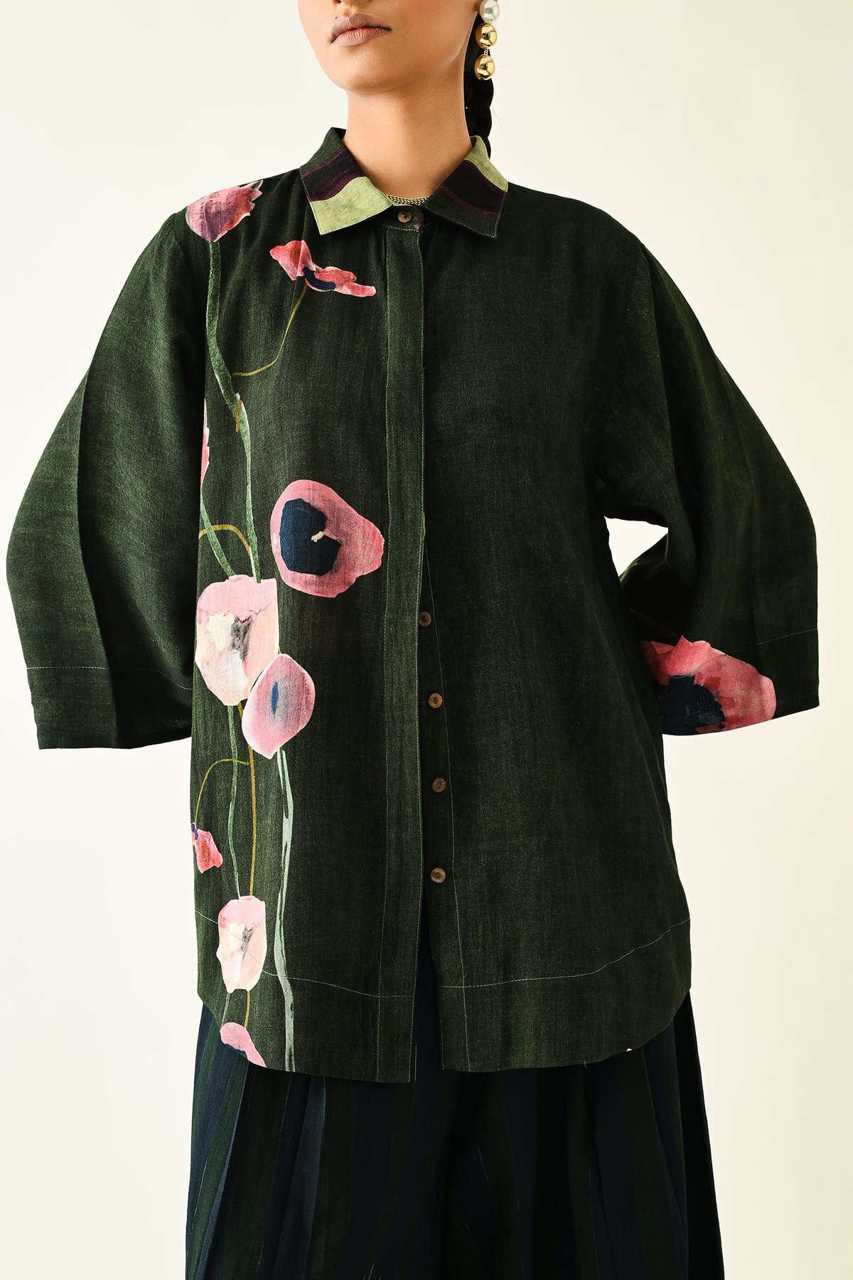 Green Anti-Fit Abstract Printed Cotton Shirt