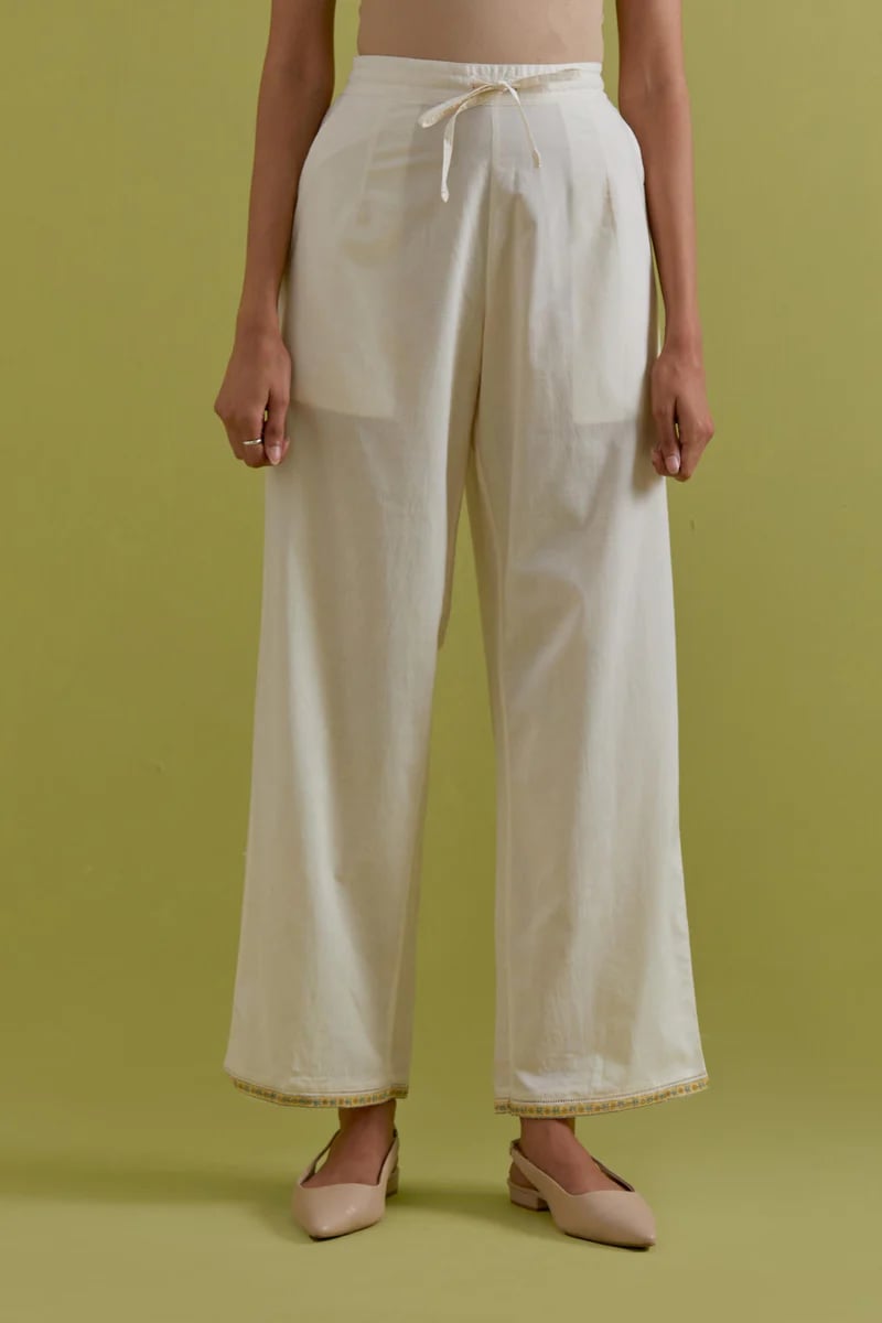 Off White Cotton Straight Pants