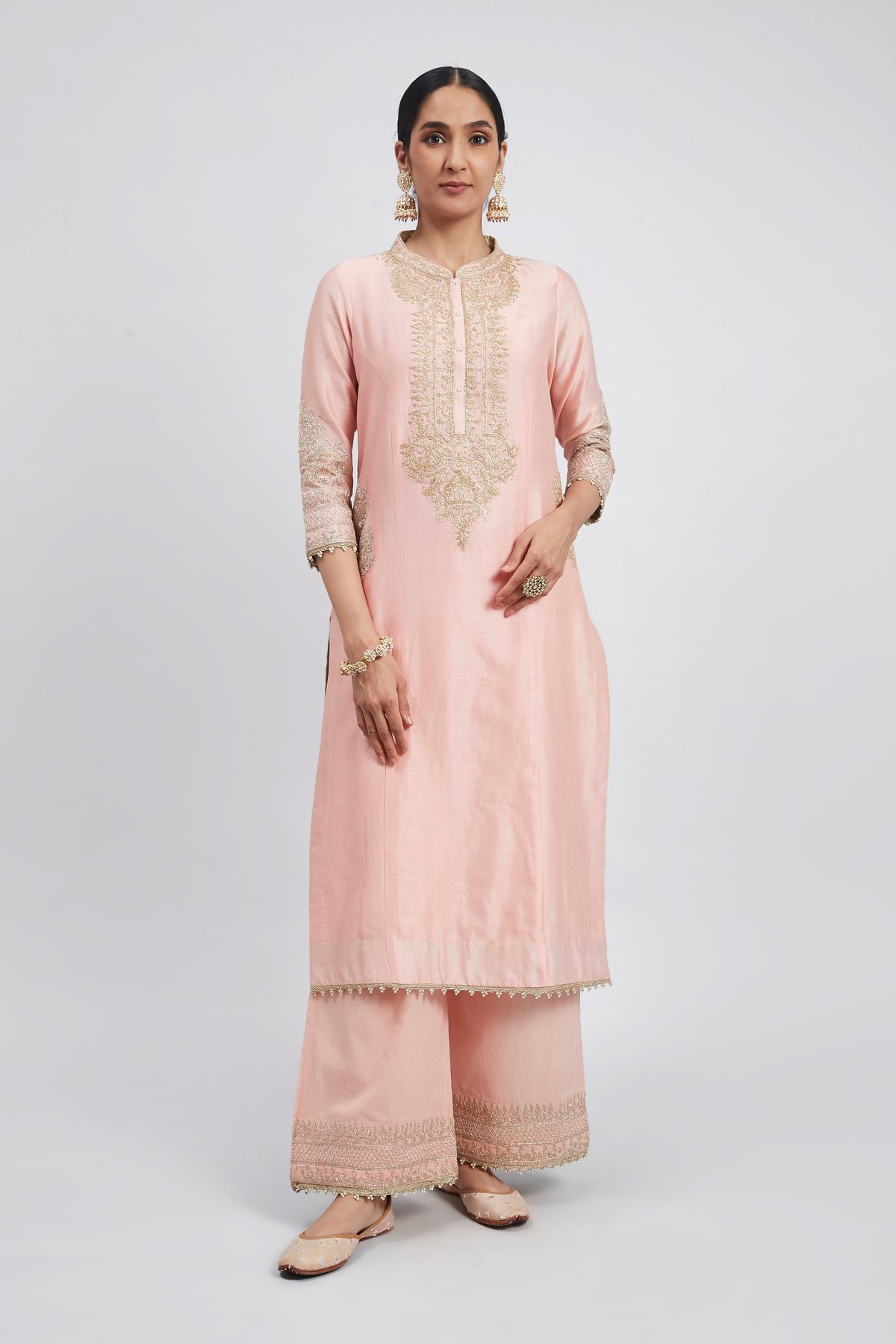 Blush Pink Chanderi Silk Embroidered Straight Kurta Set