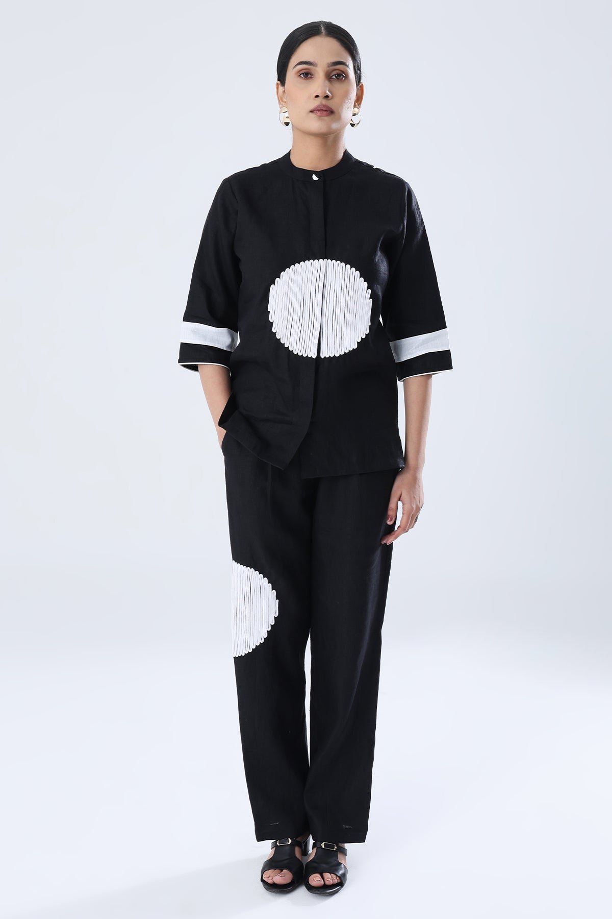 Black Hemp Co-ord Set with Dori Motif