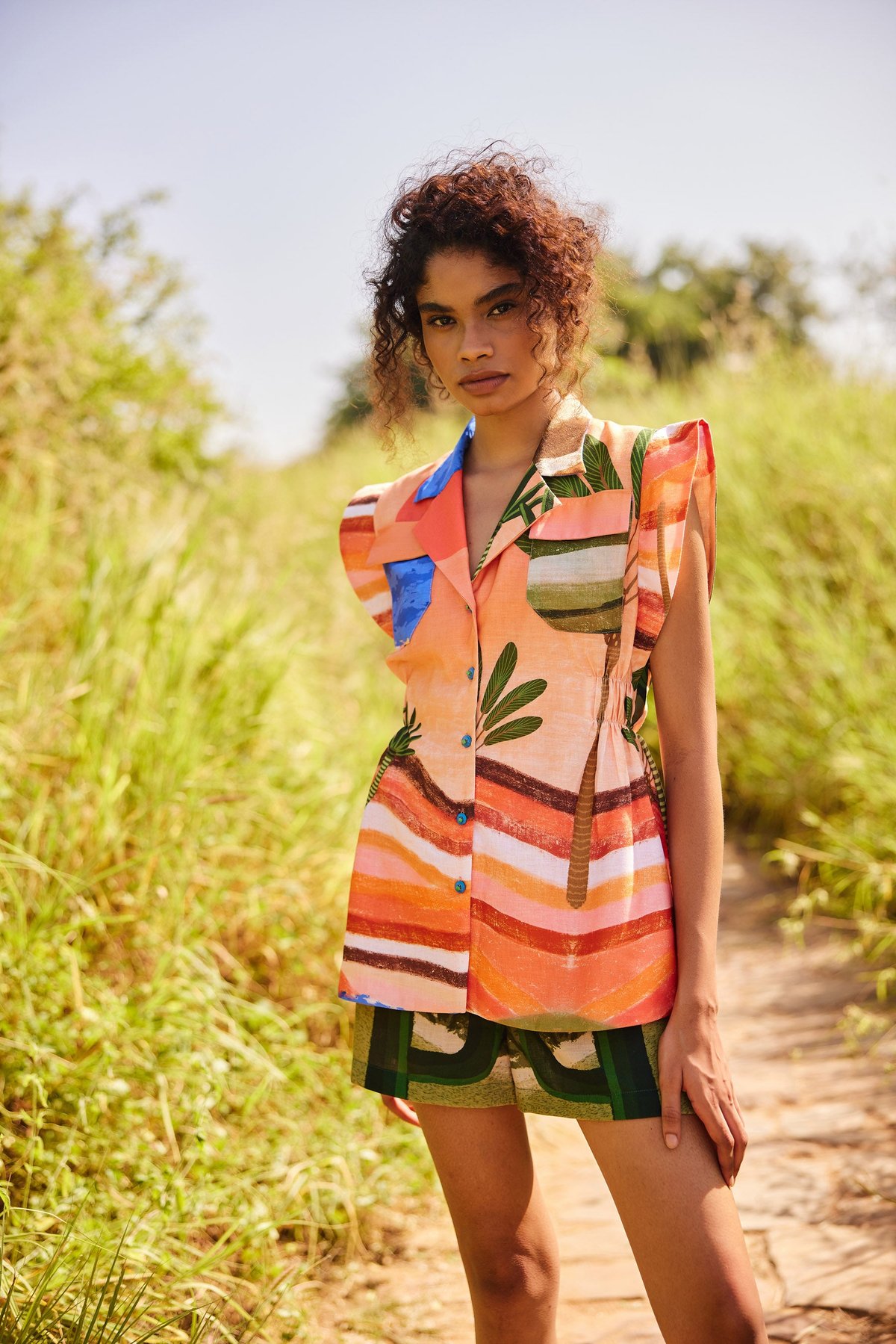 Multicolor Printed Sleeveless Longline Shirt