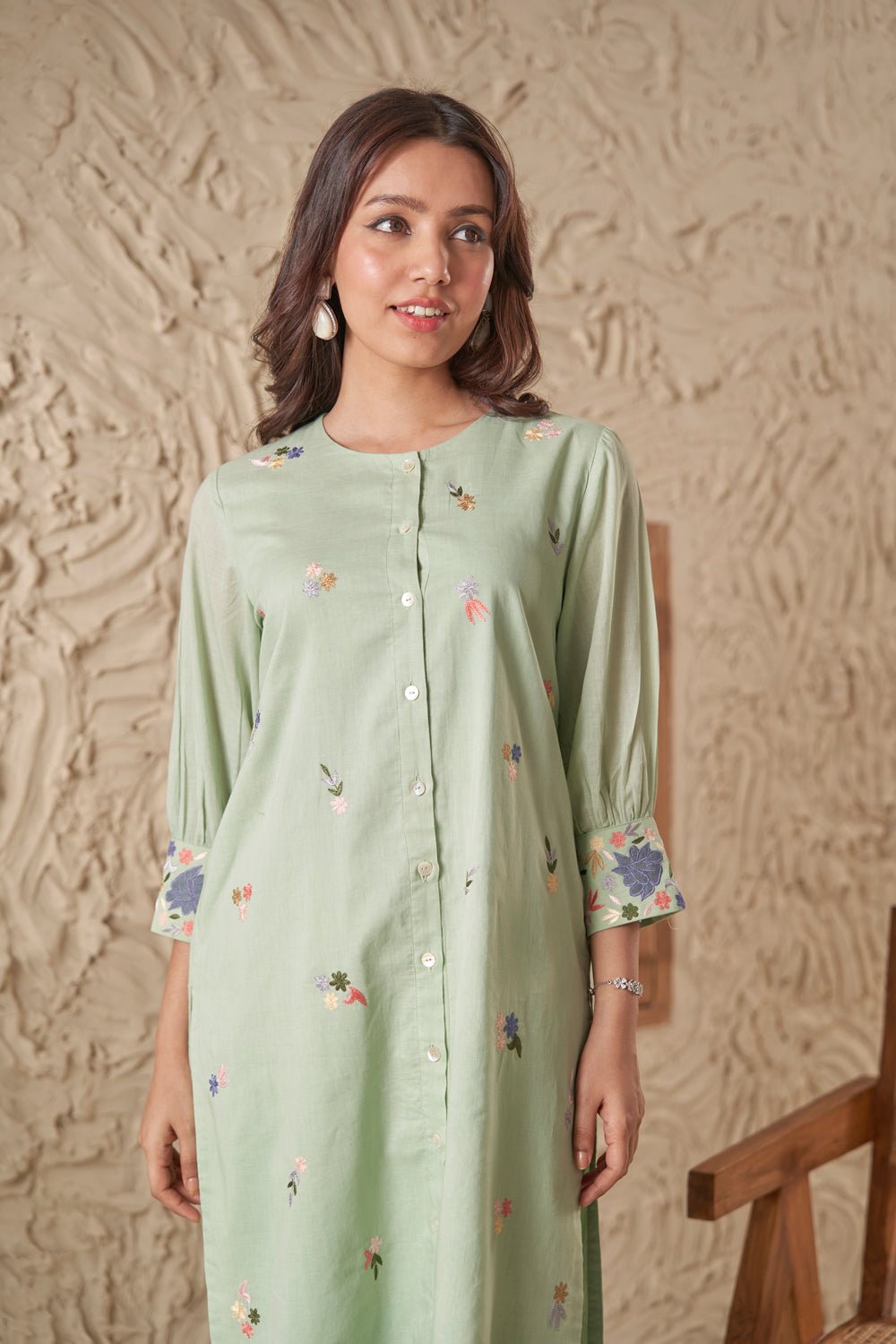 Mint Green Mul Mul Embroidered Kurta Set With Dupatta