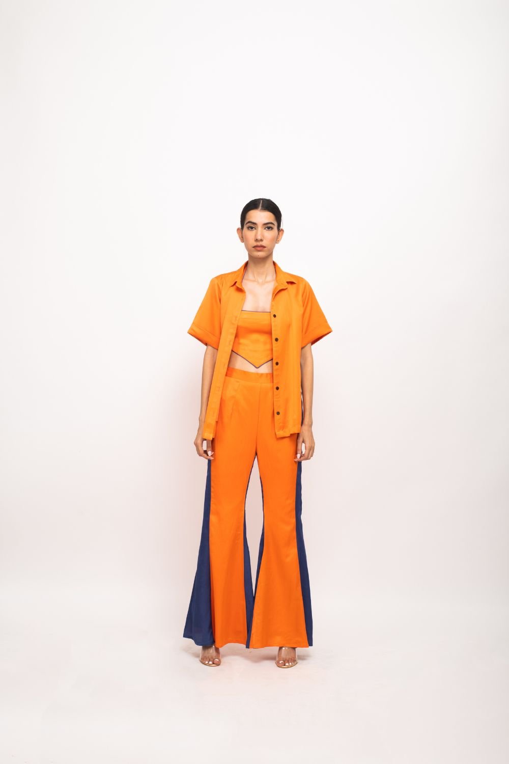 Orange and Blue Colorblocked 3-Piece Co-ord Set