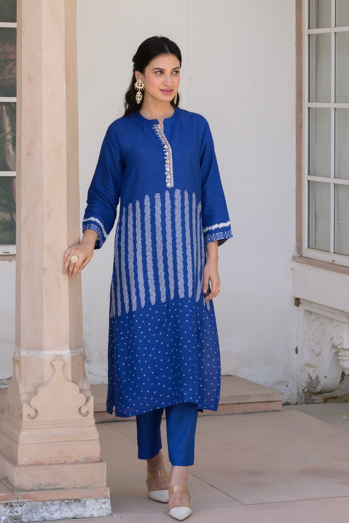 Royal Blue Bandhani Muslin Kurta Set-SET OF-2