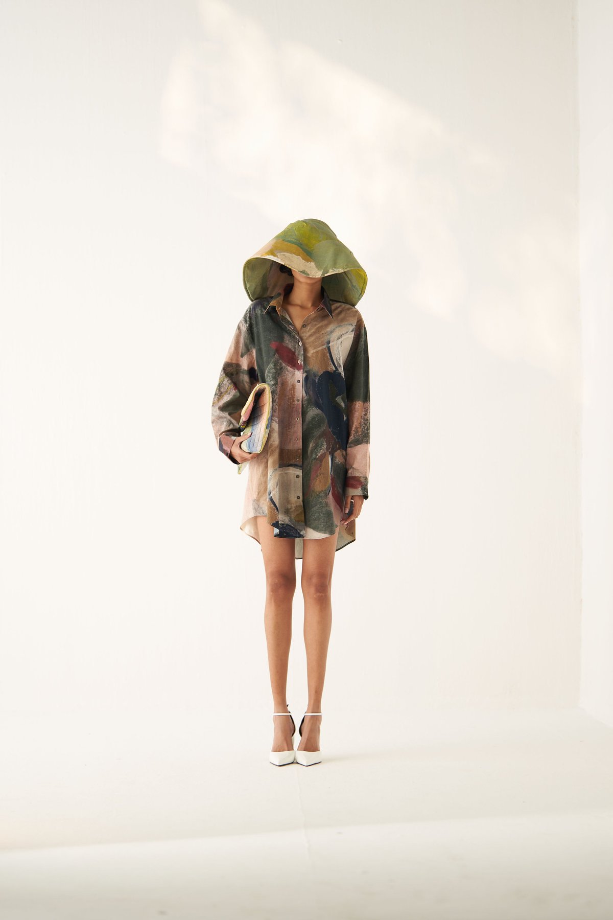Multicolor Abstract Print Cotton Poplin Shirt Dress
