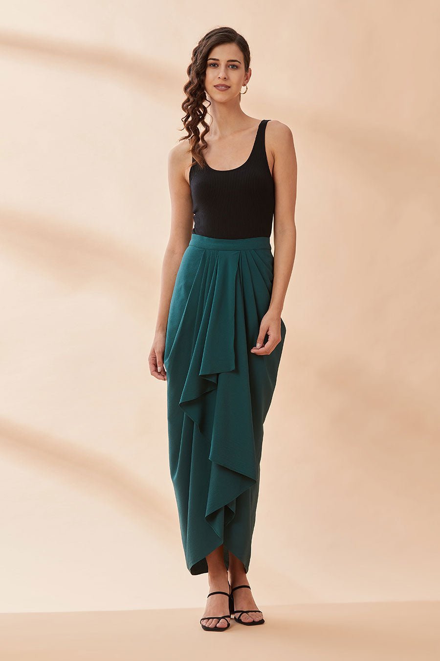 Sea Green Maxi Cascade Drape Skirt