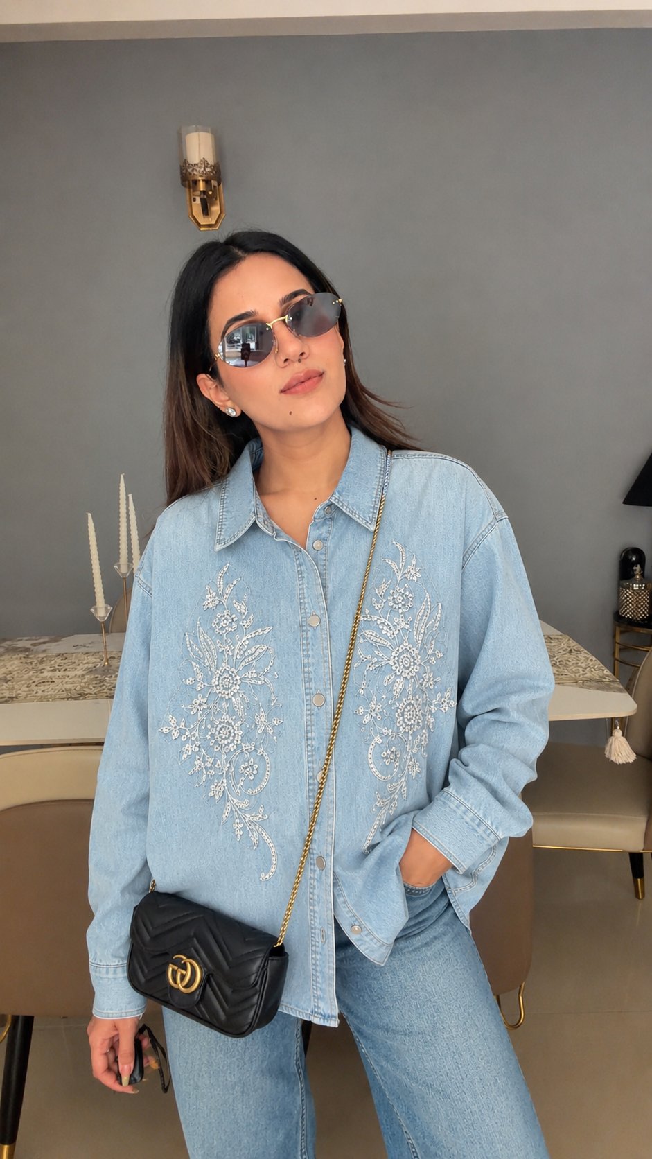 Botanical Embroidered Denim Shirt