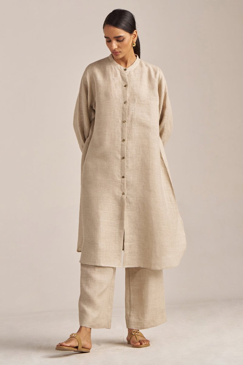 Undyed Natural Linen Shirt and Wide-Leg Co-ord Set