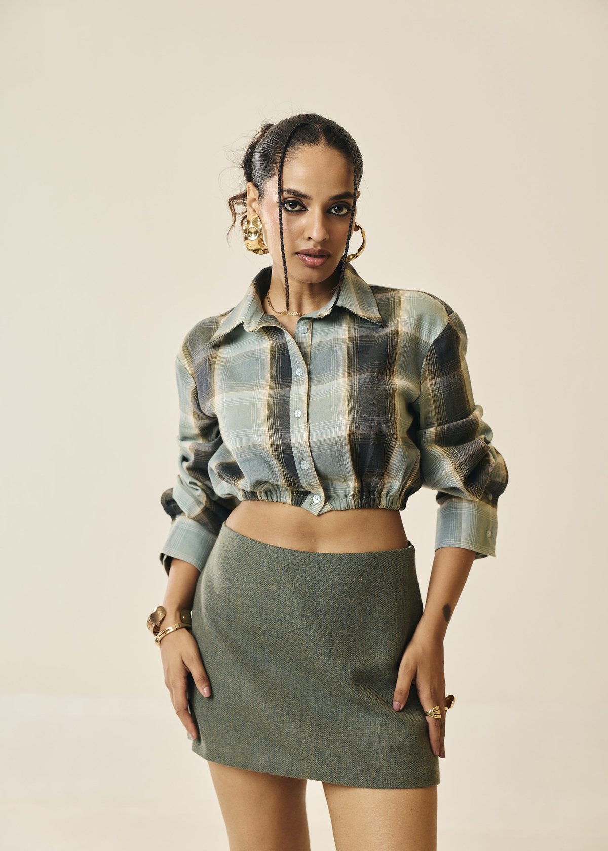Marlowe Plaid Cropped Shirt