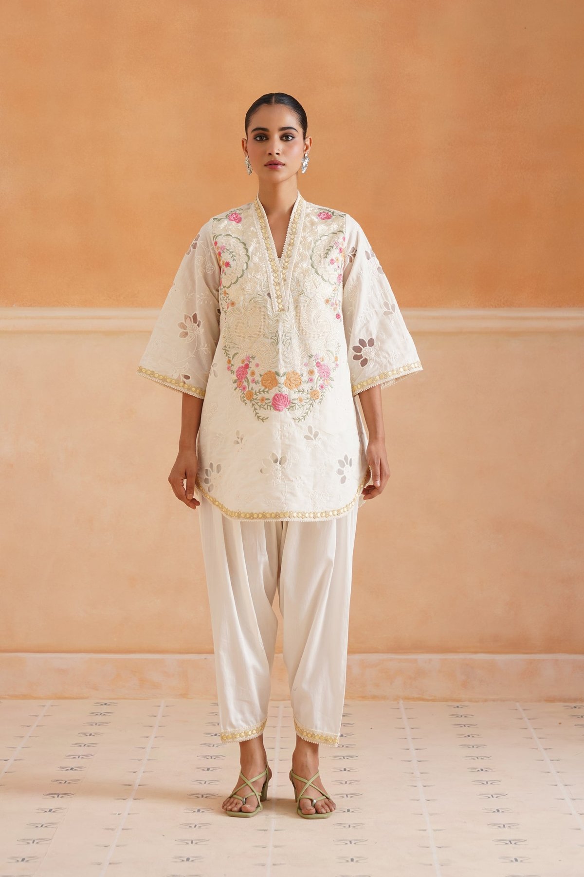 Ivory Embroidered Kurta and Tapered Pants Co-ord Set