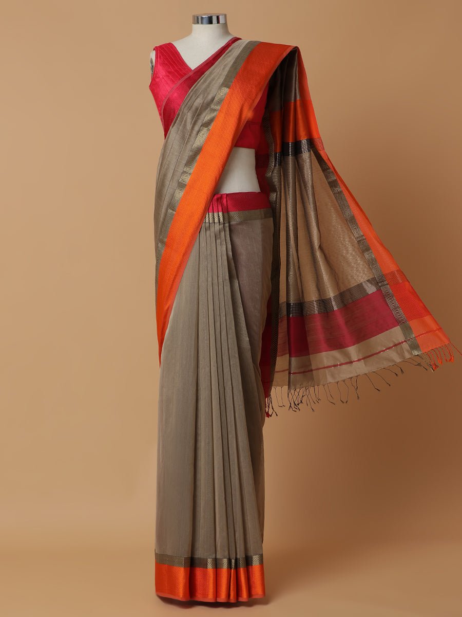 Maheshwari Cotton Silk Dark Beige Ganga-Jamuna