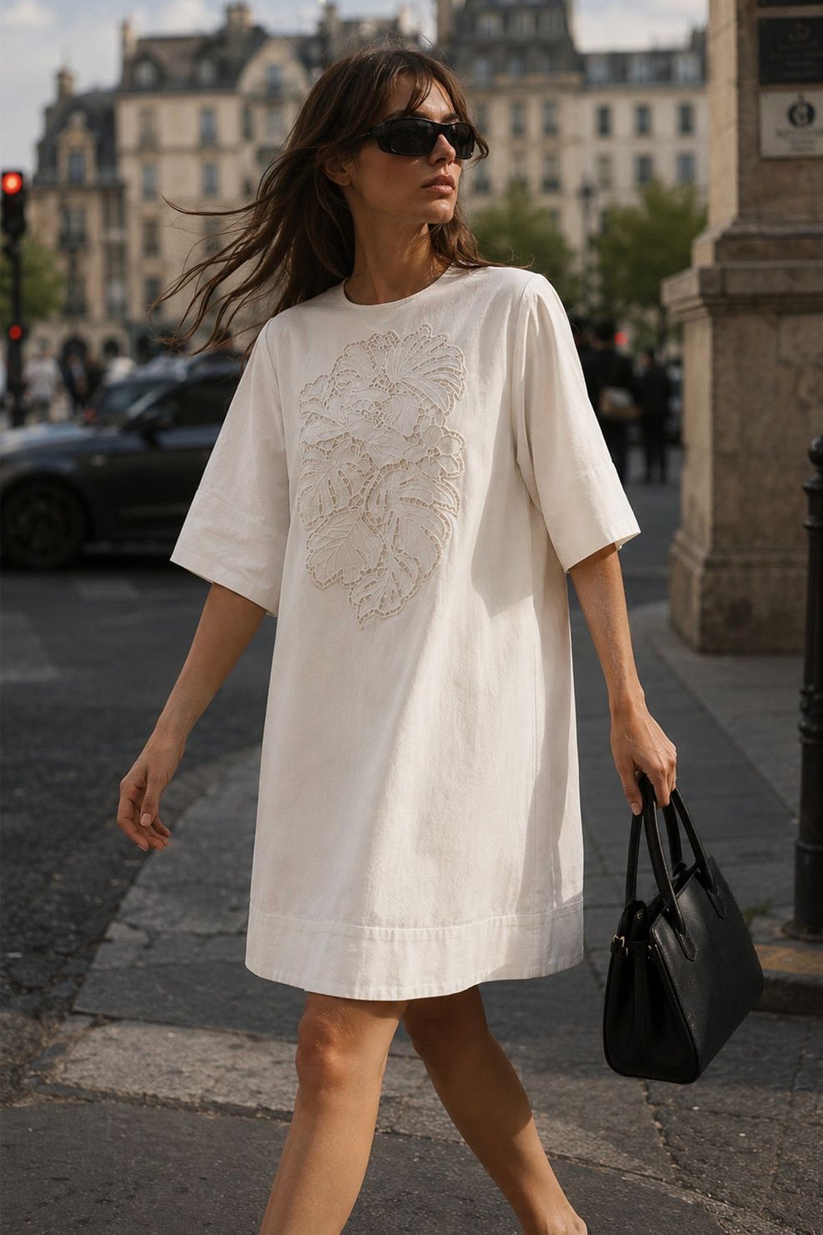 Cutwork Embroidered Denim Dress