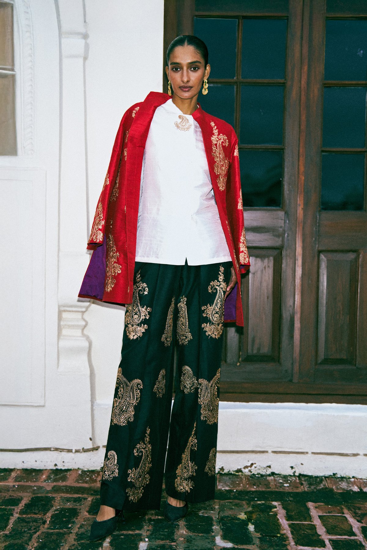 Embroidered Shirt and Wide-Leg Pant Co-ord Set