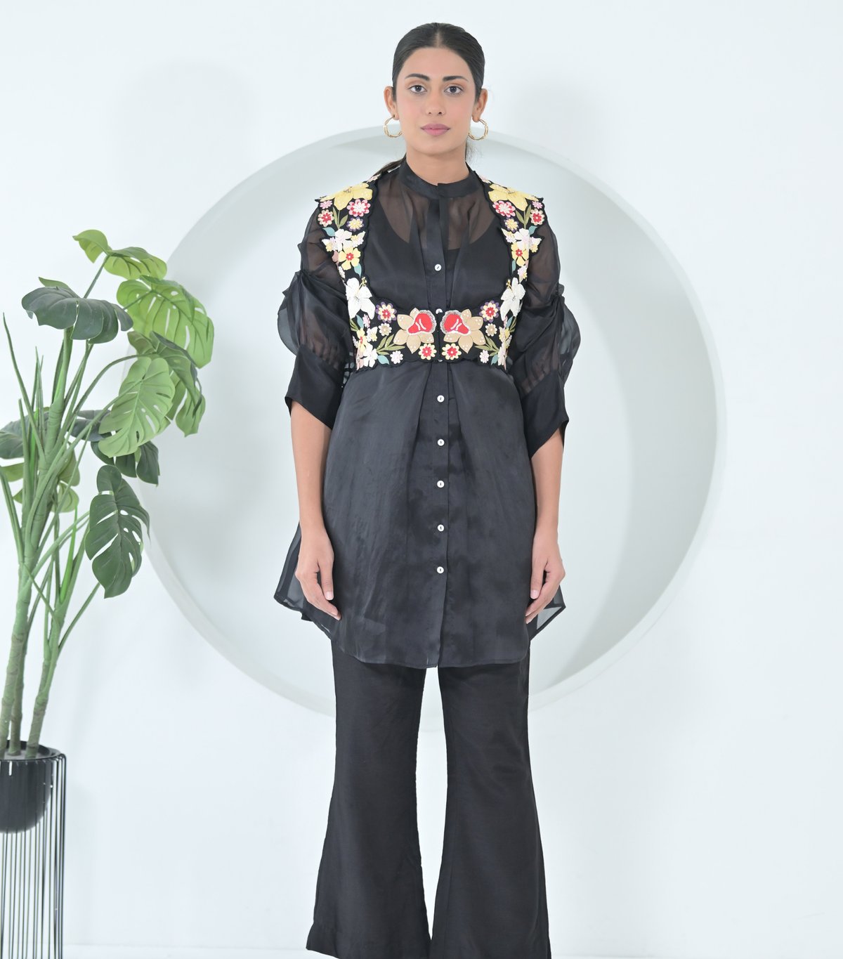 Botanical Small Flower Detachable Coti Long Tunic Set