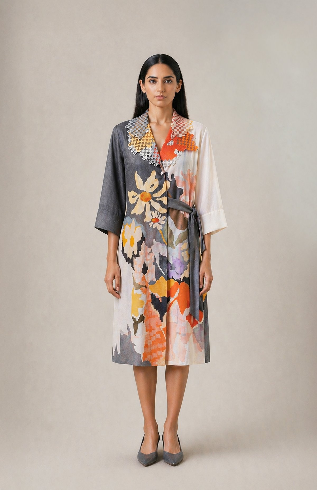 Ikat Cutwork Wrap Dress