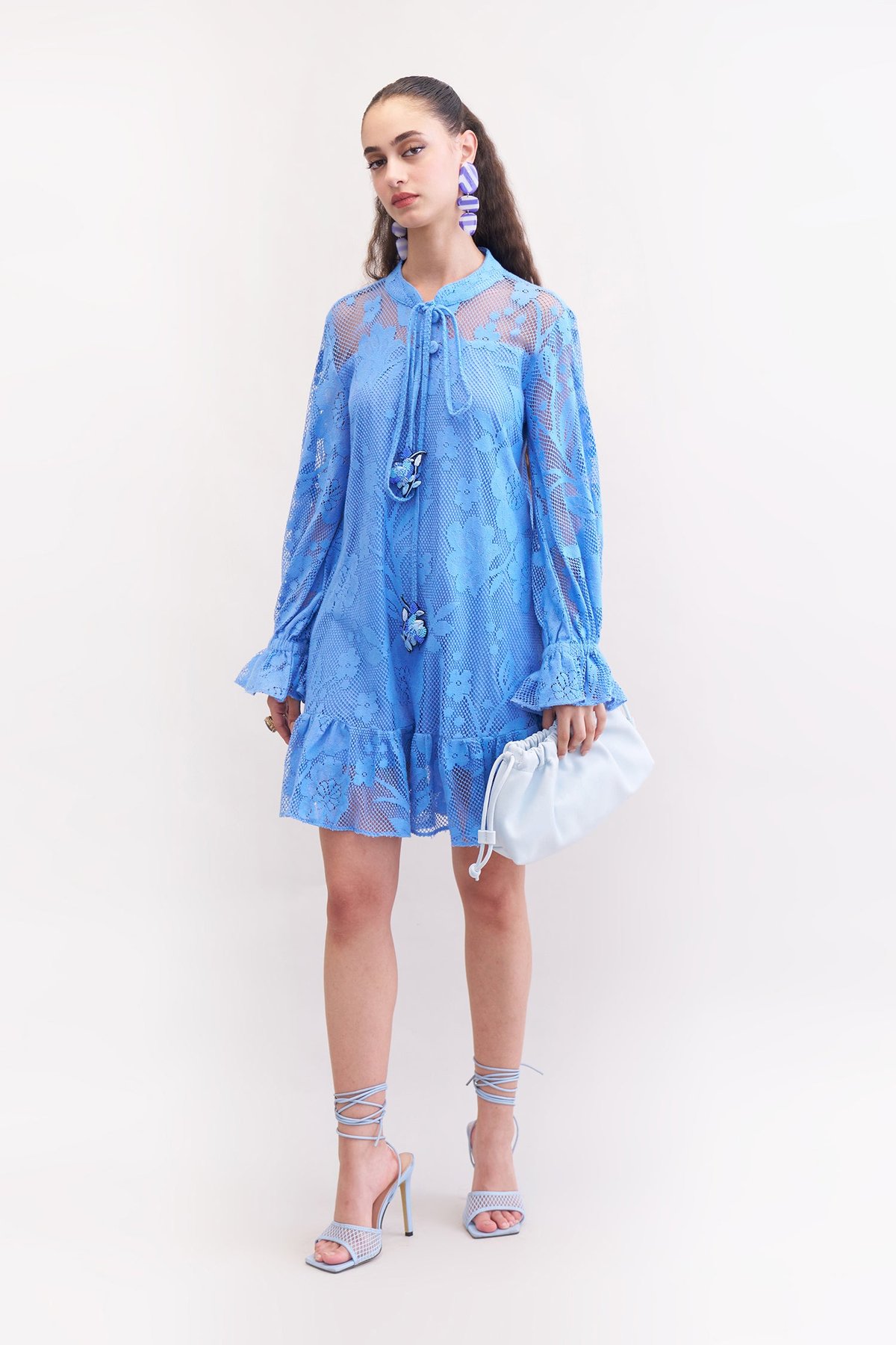 Blueberry Lace Tie-Up Neck Mini Dress